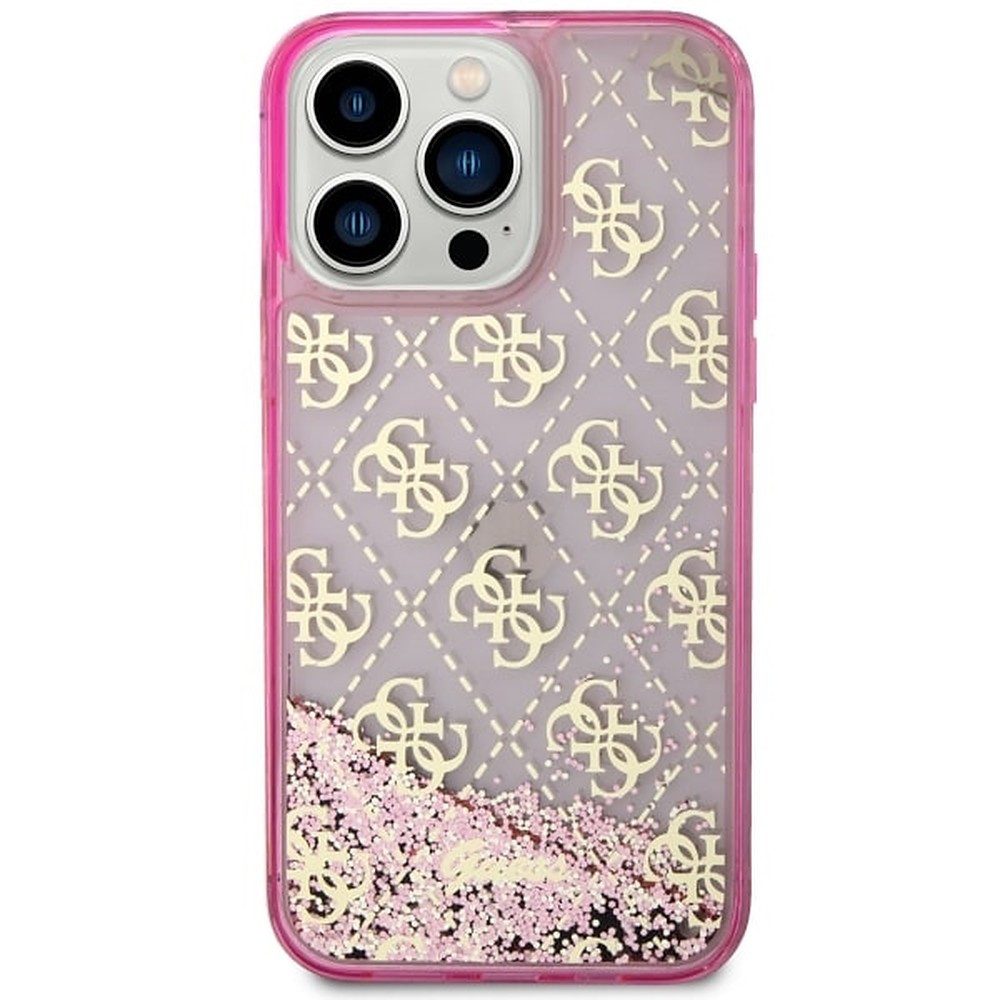 Guess Handyhülle Schutzhülle Glitzerhülle Smartphonehülle 6,1 Zoll, Flüssigglitzer, 4G-Logo, TPU/PC, erhöhte Ränder