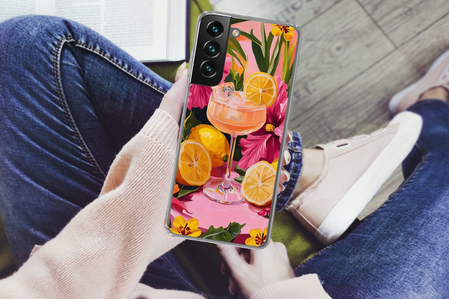 MuchoWow Handyhülle für Samsung Galaxy S22 Plus Getränk - Blumen - Gelb, Phone Case, Silikon, Schutzhülle Dünn
