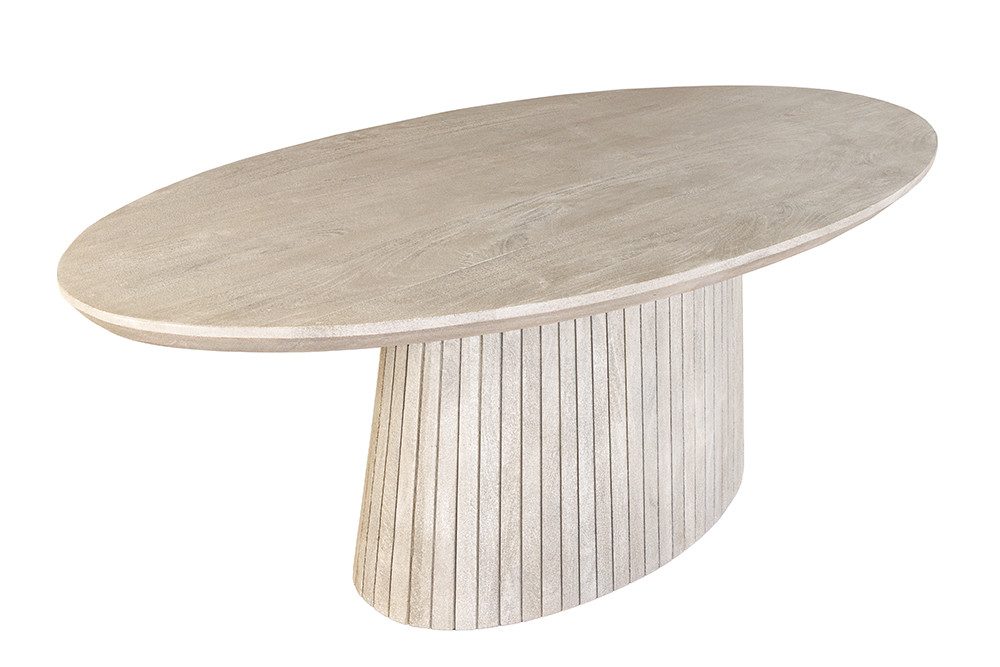 riess-ambiente Esstisch ART DECO 220cm smoke grau - Mangoholz, Säulengestell, Rillenstruktur (Einzelartikel, 1-St), Massivholz Konferenztisch für 8 Personen - ideal für Wohn- & Esszimmer