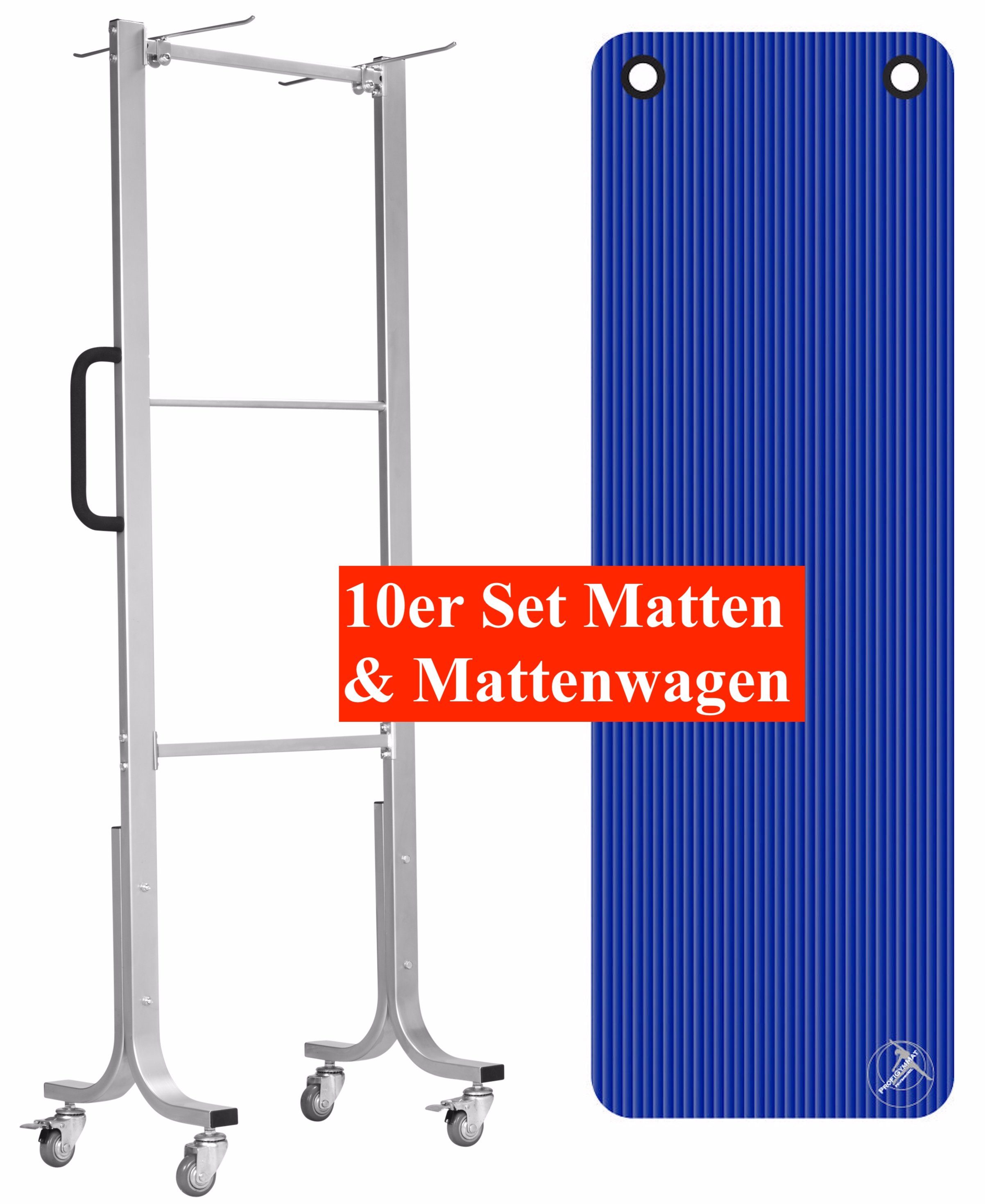 Fitness-, Mattenwagen 180x60cm Sport 10x + Fitnessmatte Gym-, Professionelle Trendy Yogamatten Blau