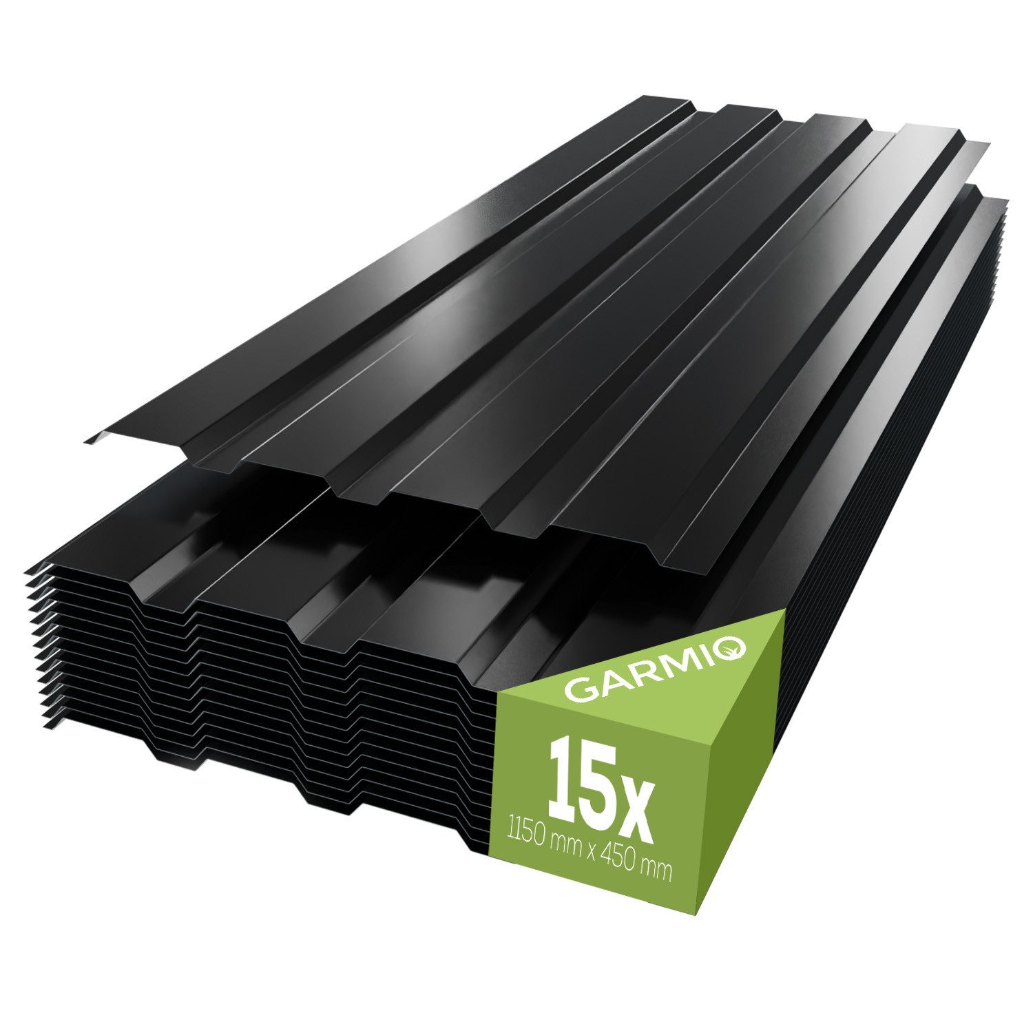 GARMIO Trapezblech Trapezblech 15er Set, Dachplatten 0,25mm, Stahl, (Wellblechplatten aus verzinktem Stahl inkl. Schrauben) Profilblech schwarz 115x45 cm, 7,8 m²