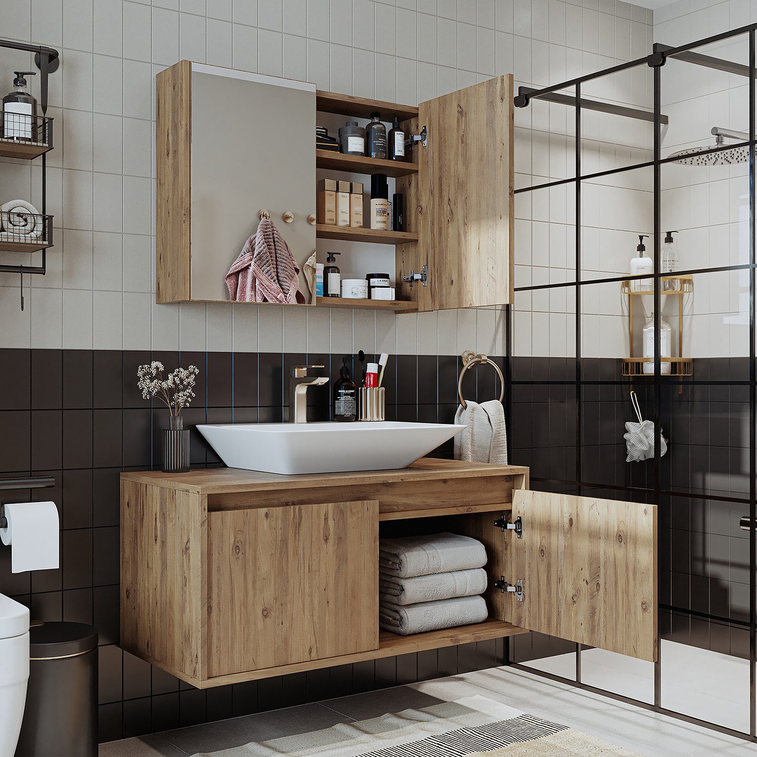 Roomart Badmöbel-Set ATL-3TLG-100, (Badezimmermöbel Set Unterschrank Spiege günstig online kaufen