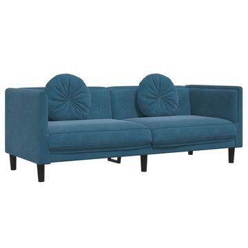 vidaXL Sofa 3-tlg. Sofagarnitur mit Kissen Blau Samt