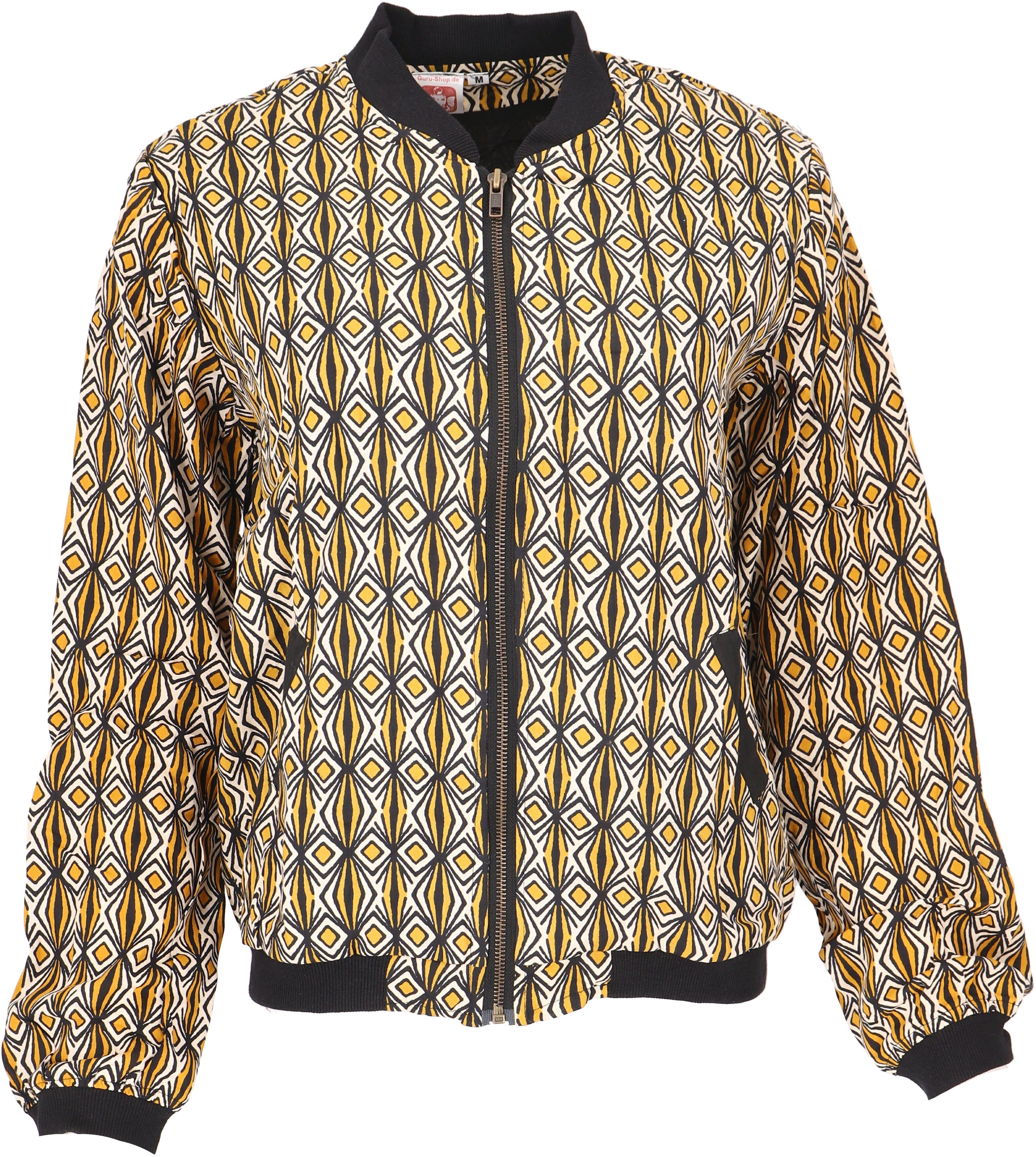 Guru-Shop Langjacke Boho Style Bomberjacke aus Baumwolle - curry