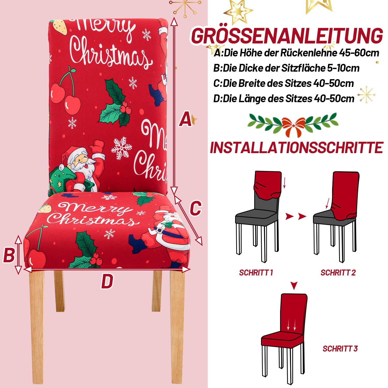Clanmacy Stuhlhusse Stuhlhusse Stretch Stuhlhussen,6 Stück,Weihnachten Stuhl Stuhlüberzug, Passt sich an verschiedene Stühle an – Bild 2 von 5