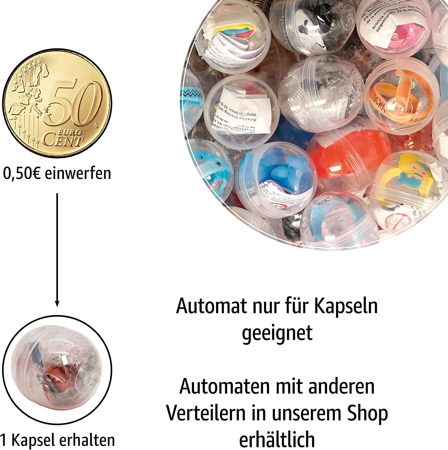 Retro Vorratsglas Kapselautomat shop 0,50€ Münzeinwurf (K11) mit - the what befüllt!