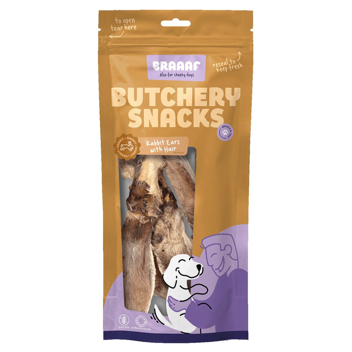 Holland Animal Care Hundesnack Butchery Kaninchenohren mit Haaren 80 g, Snack für: Hund