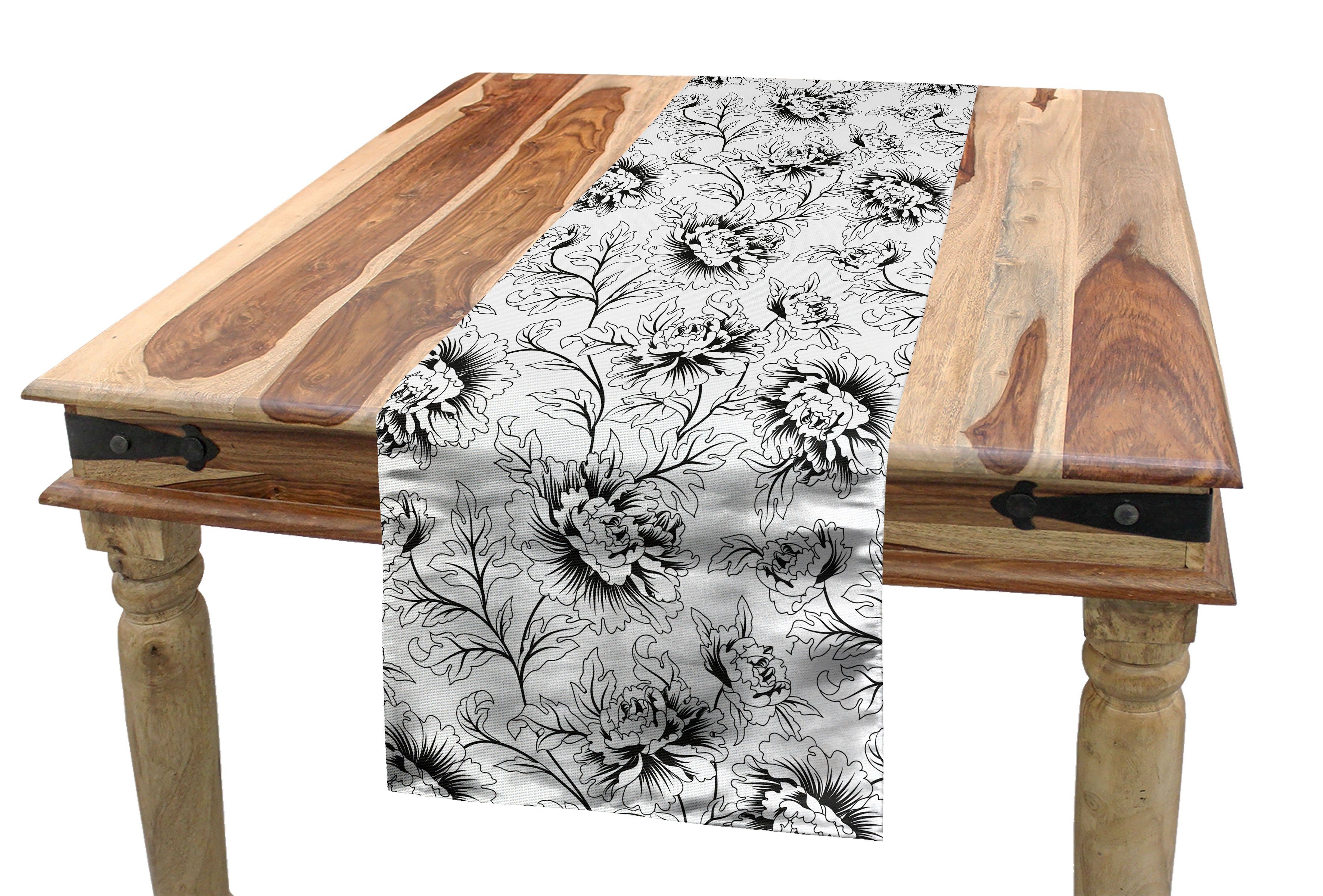 Abakuhaus Tischläufer Esszimmer Küche Rechteckiger Dekorativer Tischläufer, Blumen Ziersträuße Zeichnungen