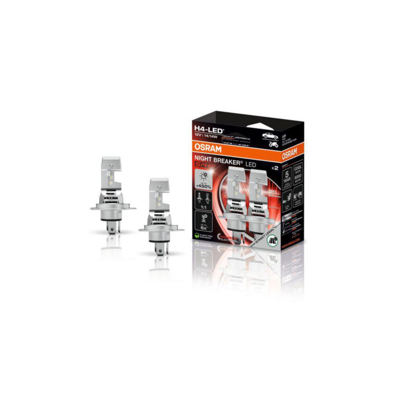 Osram KFZ-Ersatzleuchte Osram Scheinwerferlampe H4 Night Breaker LED Speed
