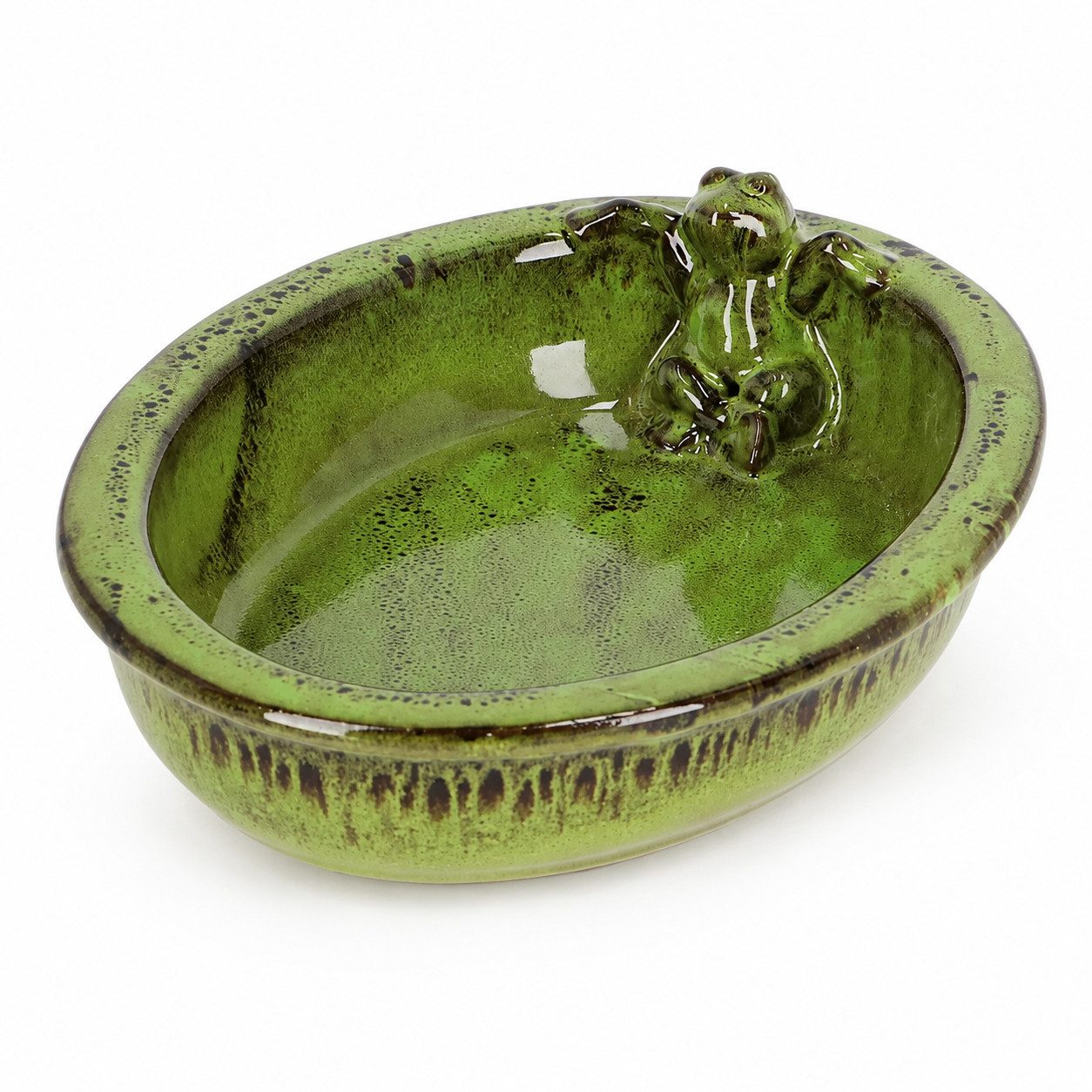 esschert design Vogeltränke Vogeltränke Keramik oval mit Frosch für friedliche Gartenmomente