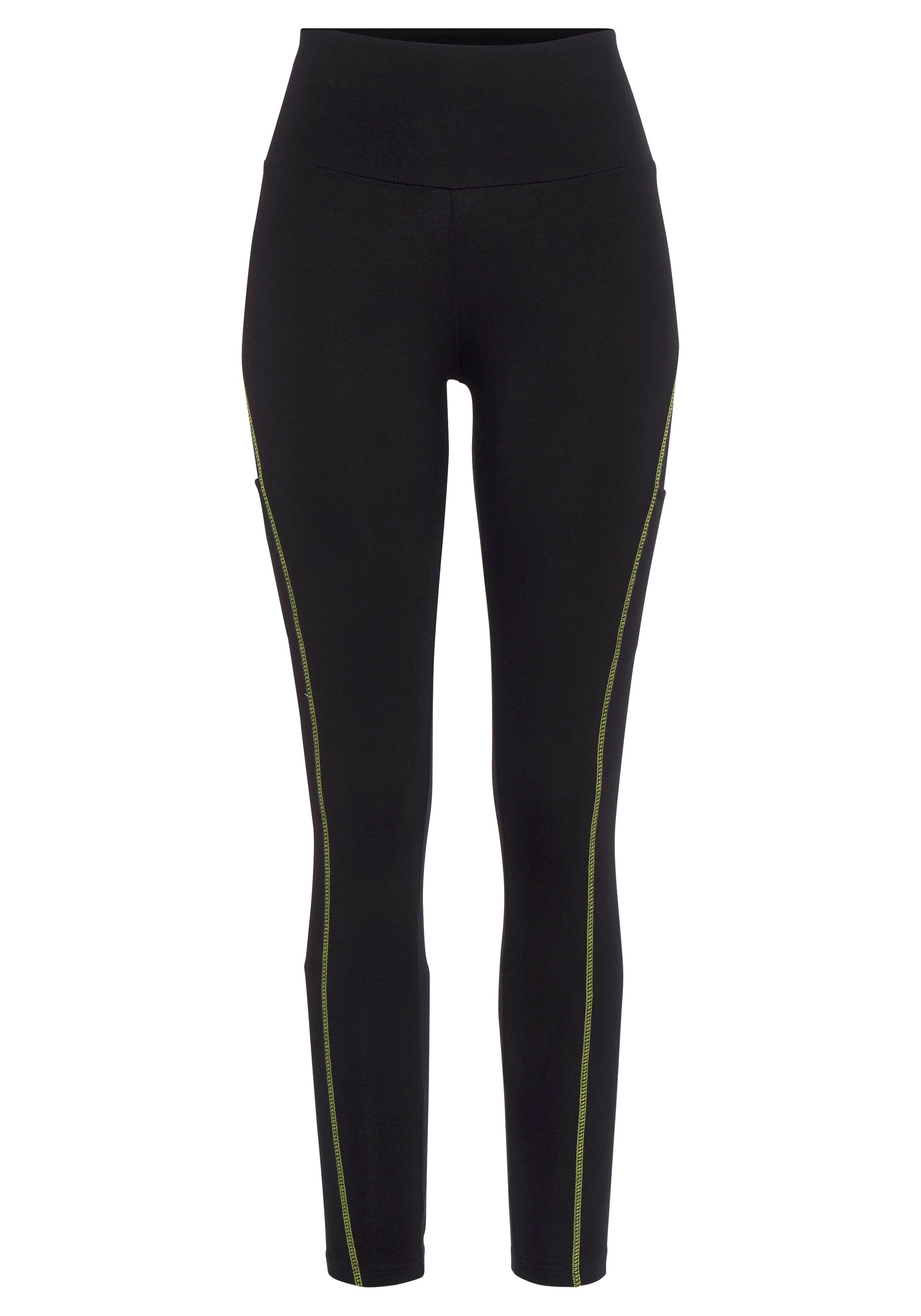 LASCANA ACTIVE schwarz breitem Kontrastnähten -Sporthose Leggings und Bund mit