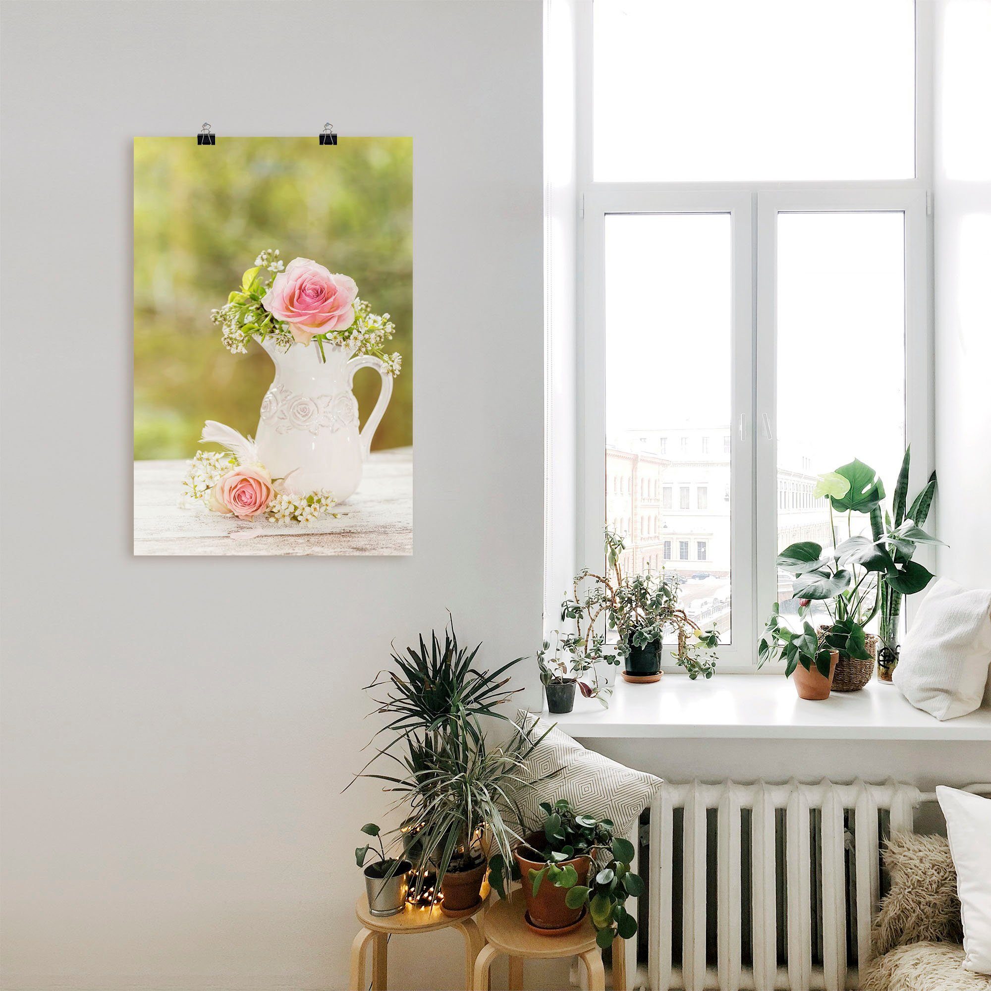 Artland Wandbild Vintage Rosen in Vase, Blumen (1 St), als Alubild, Leinwandbild, Poster in verschied. Größen