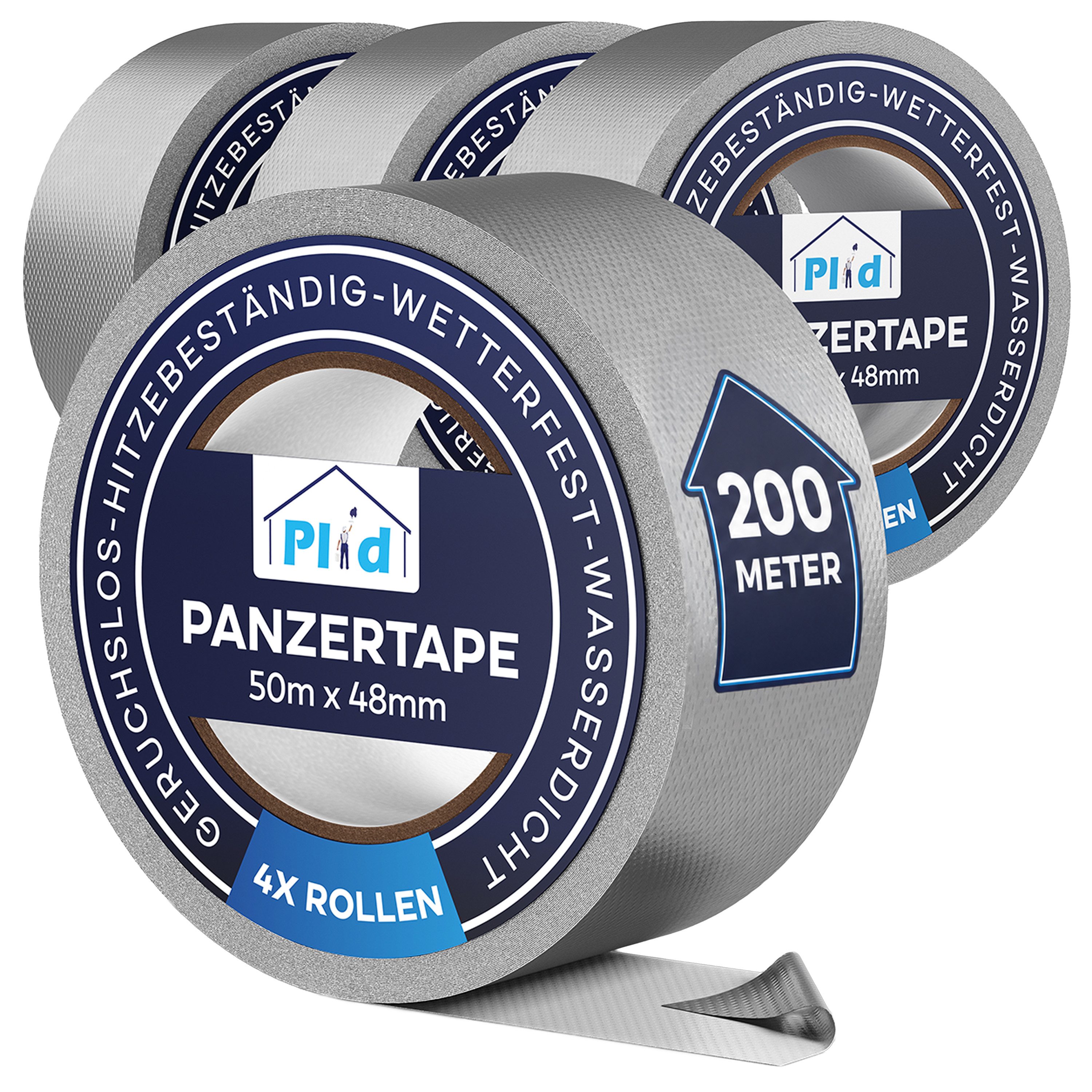 plid Weißlack PLID Gewebeband Silber 50mm x 50 m Panzertape Panzerband Duct Tape, Wasserdicht, hohe Klebkraft, reißfest, nassfest