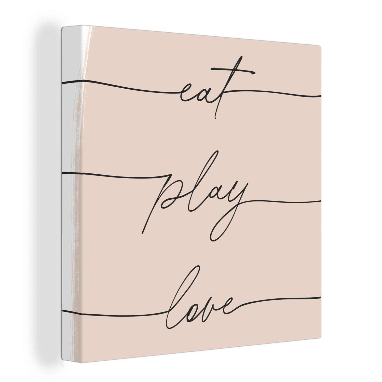 OneMillionCanvasses® Leinwandbild Text - Zitate - Essen spielen Liebe - Essen, (1 St), Leinwand Bilder für Wohnzimmer Schlafzimmer