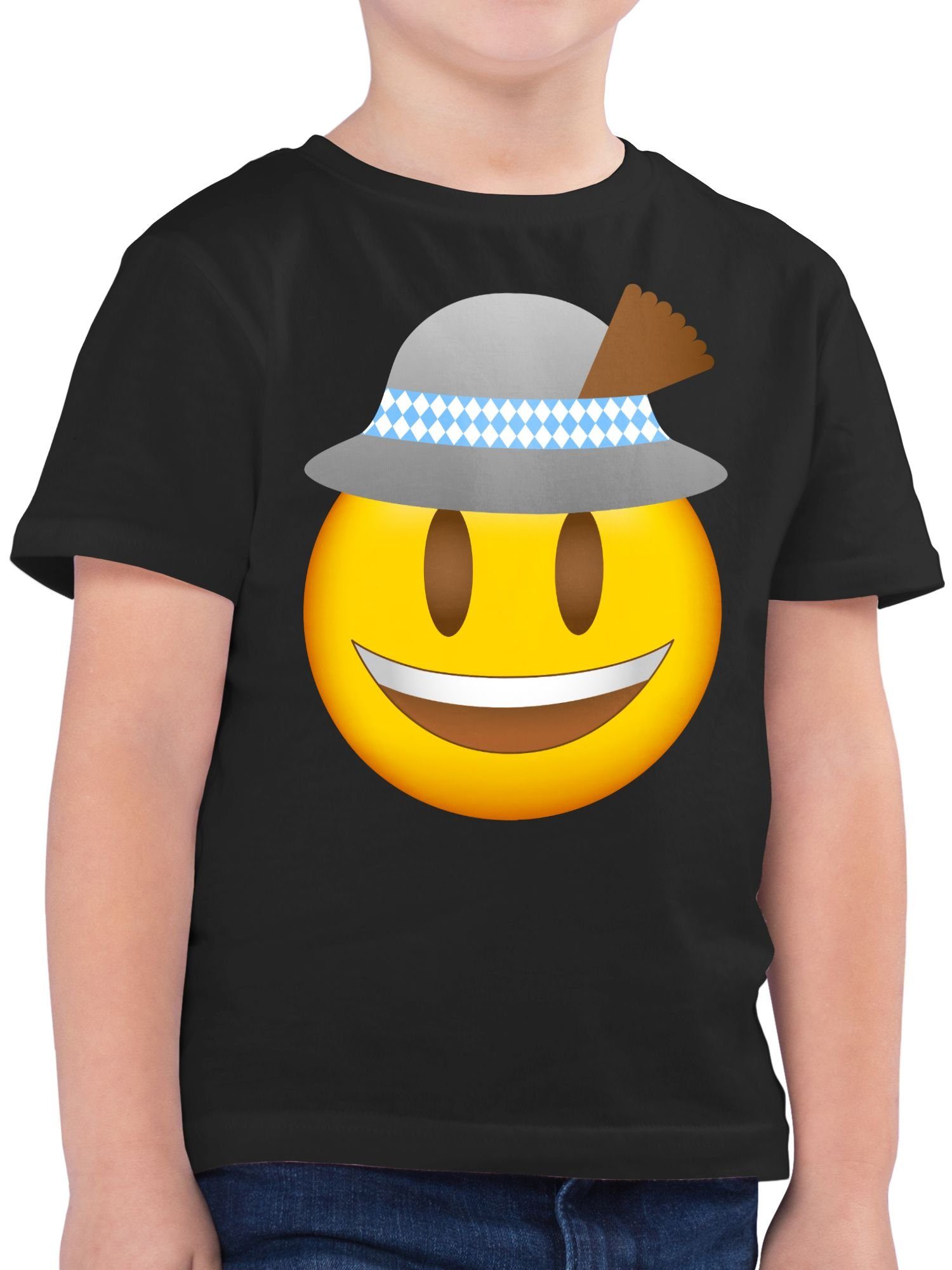 Shirtracer T-Shirt Oktoberfest Emoticon mit Hut Mode für Oktoberfest Kinder Outfit 1 Schwarz