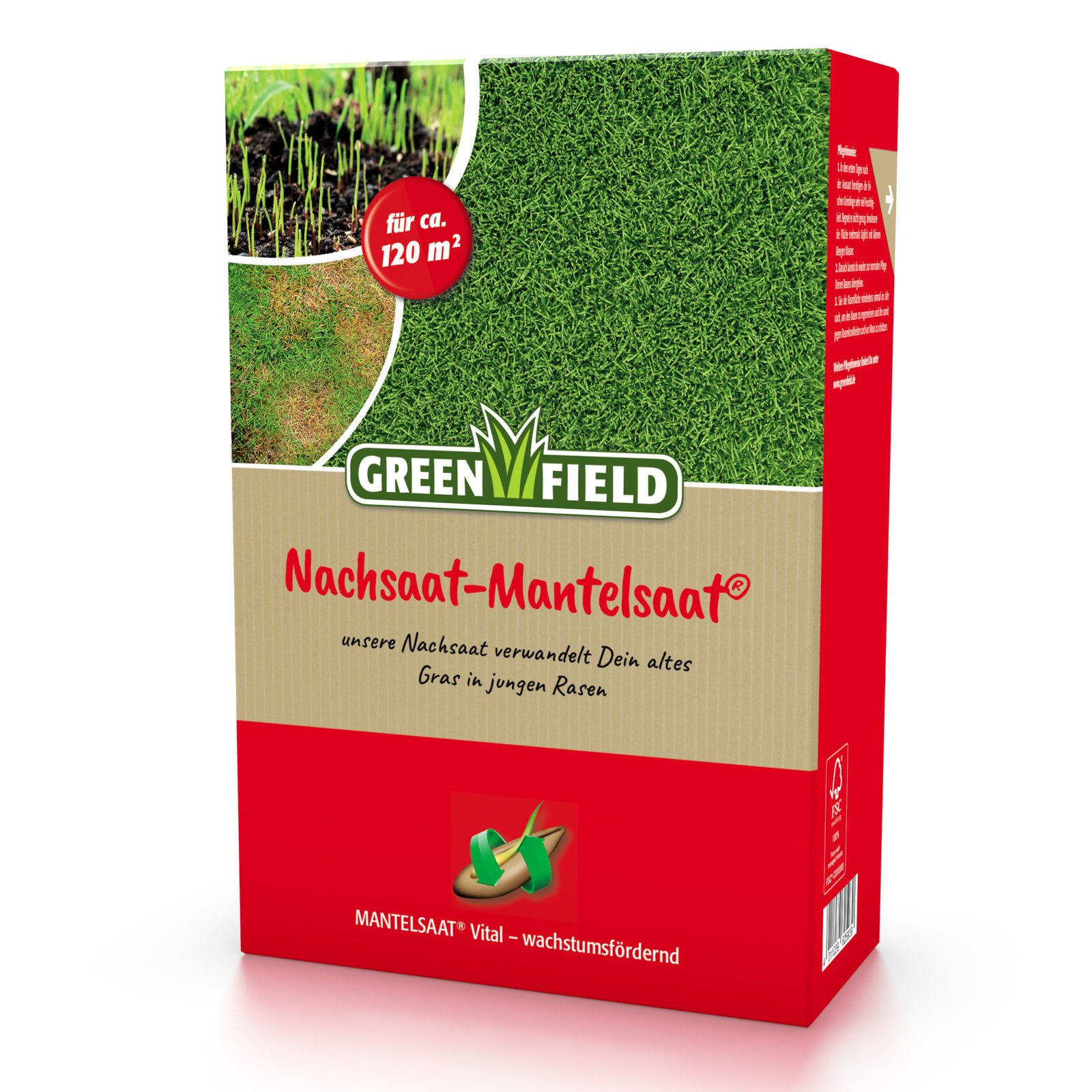 Greenfield Rasensamen Nachsaat-Mantelsaat 2 kg, verjüngt den Rasen, 2 kg