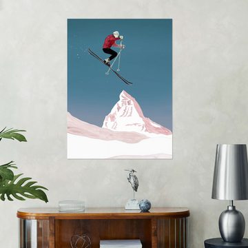 Posterlounge Wandfolie Mantika Studio, Skifahrer beim Sprung, Illustration
