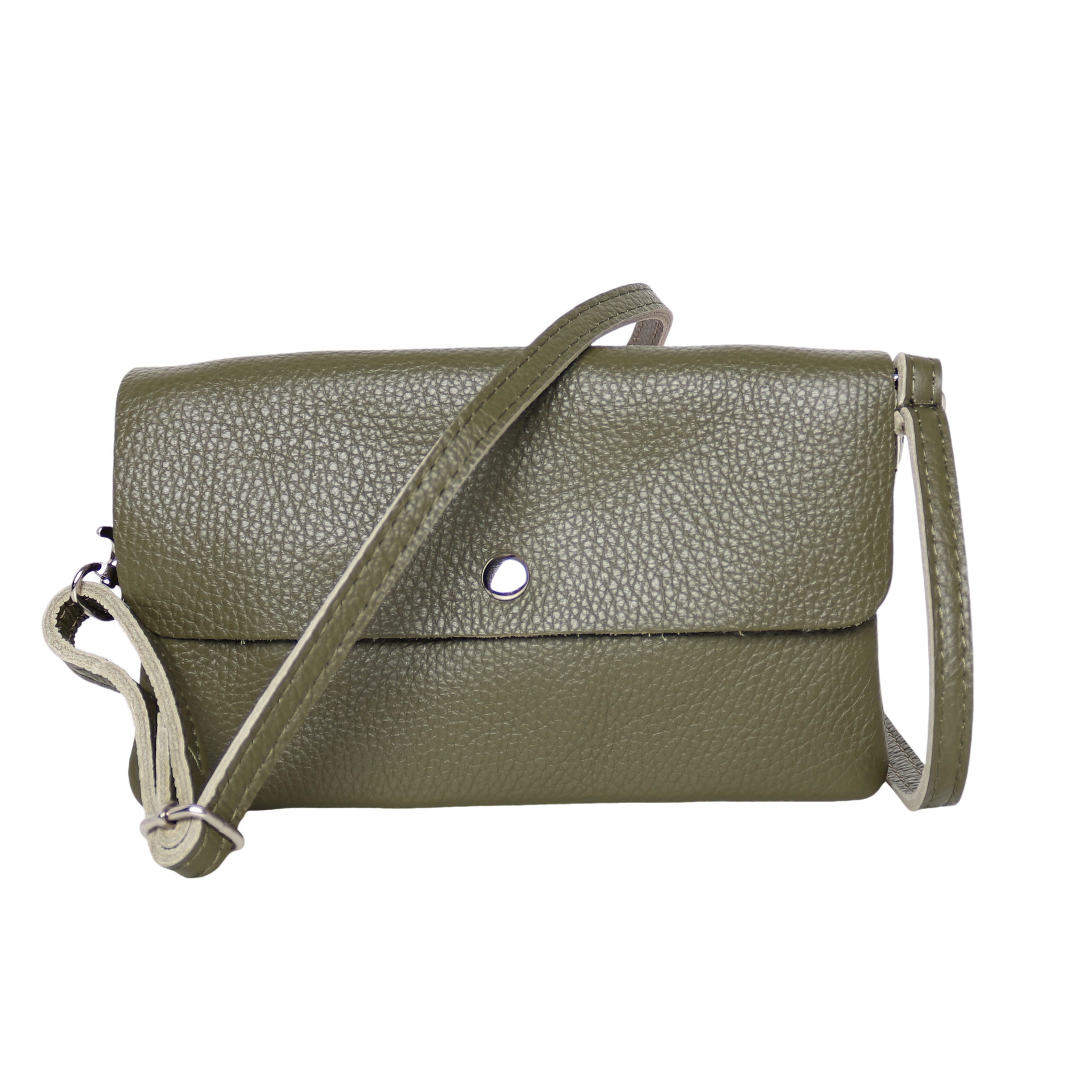MIRROSI Clutch Damen, Crossbody Bag, Echtleder made in Italy ca.20x12x2cm (Leopard Leo Muster und Unifarbe), Umhängetasche, Schultertasche für jeden Anlass