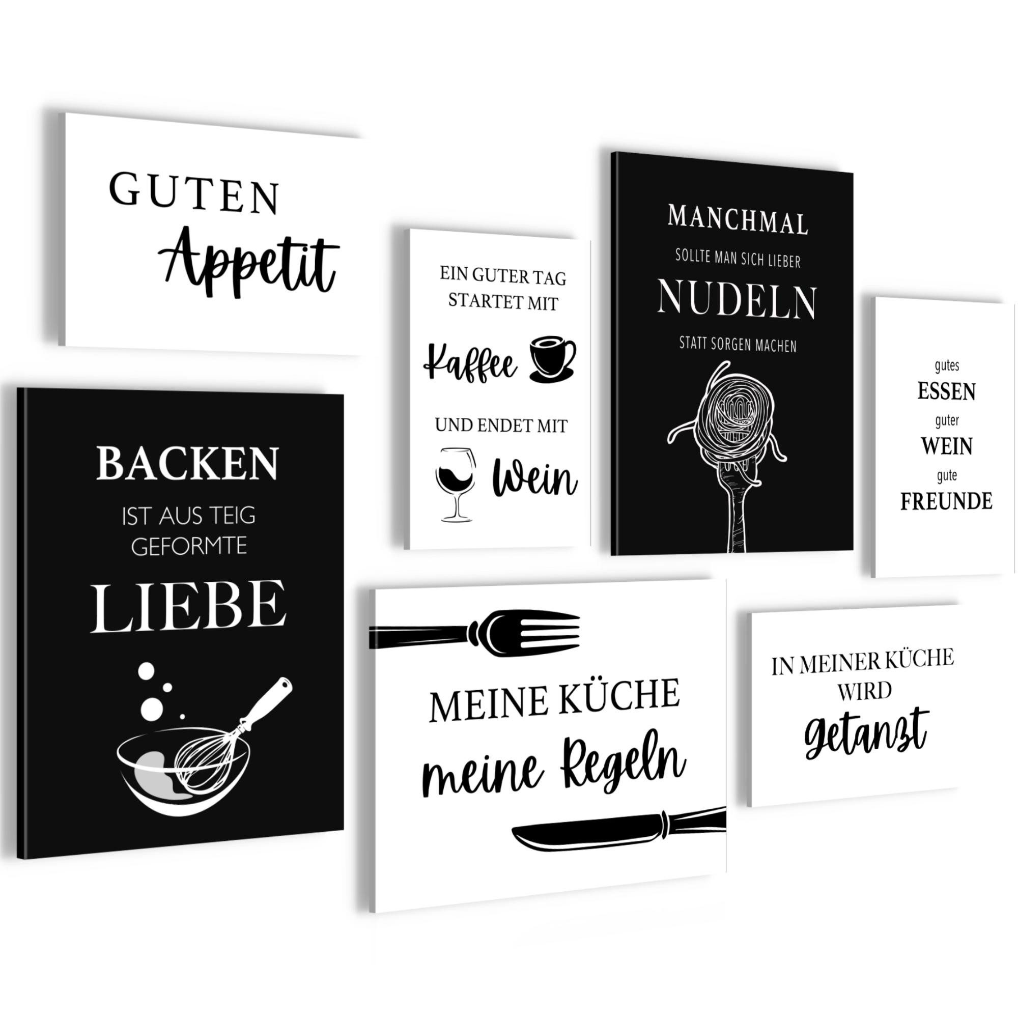 Novart Wandbild Küche Schwarz Weiss Esszimmer Küchenbilder Set, (7 St)