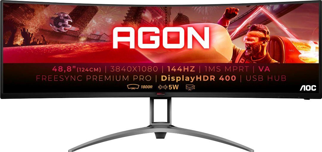 AOC AG493QCX Curved-Gaming-Monitor (124 cm/49 ", 3840 x 1080 px, Full HD, 1 ms Reaktionszeit, 144 Hz, VA LCD)