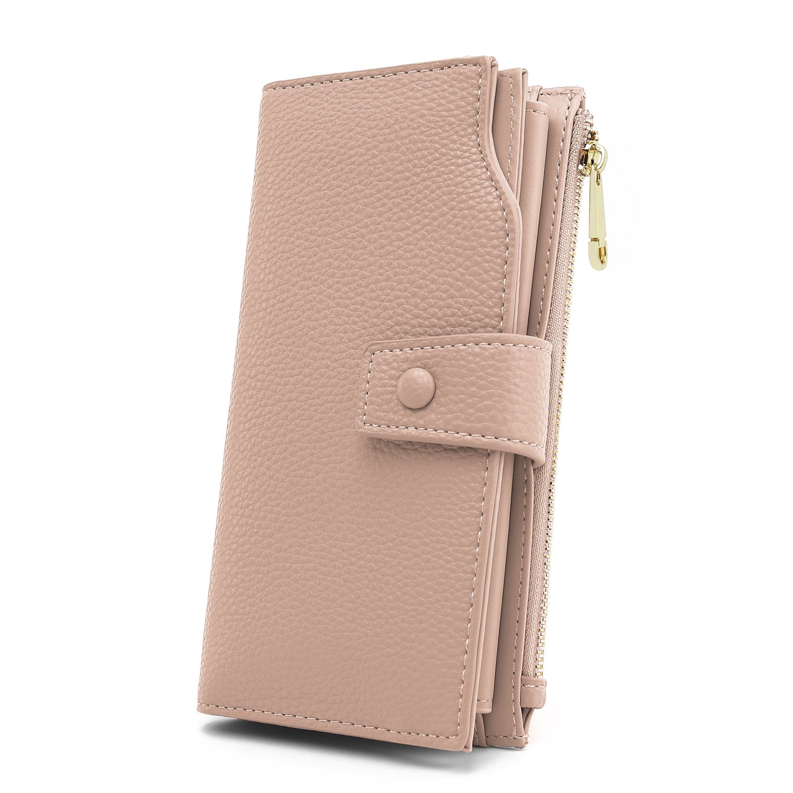 TAN.TOMI Brieftasche Portemonnaie Damen, Geldbörse für Frauen mit Lanyard (Brieftasche), Geldbörse aus hochwertigem Kunstleder Altrosa