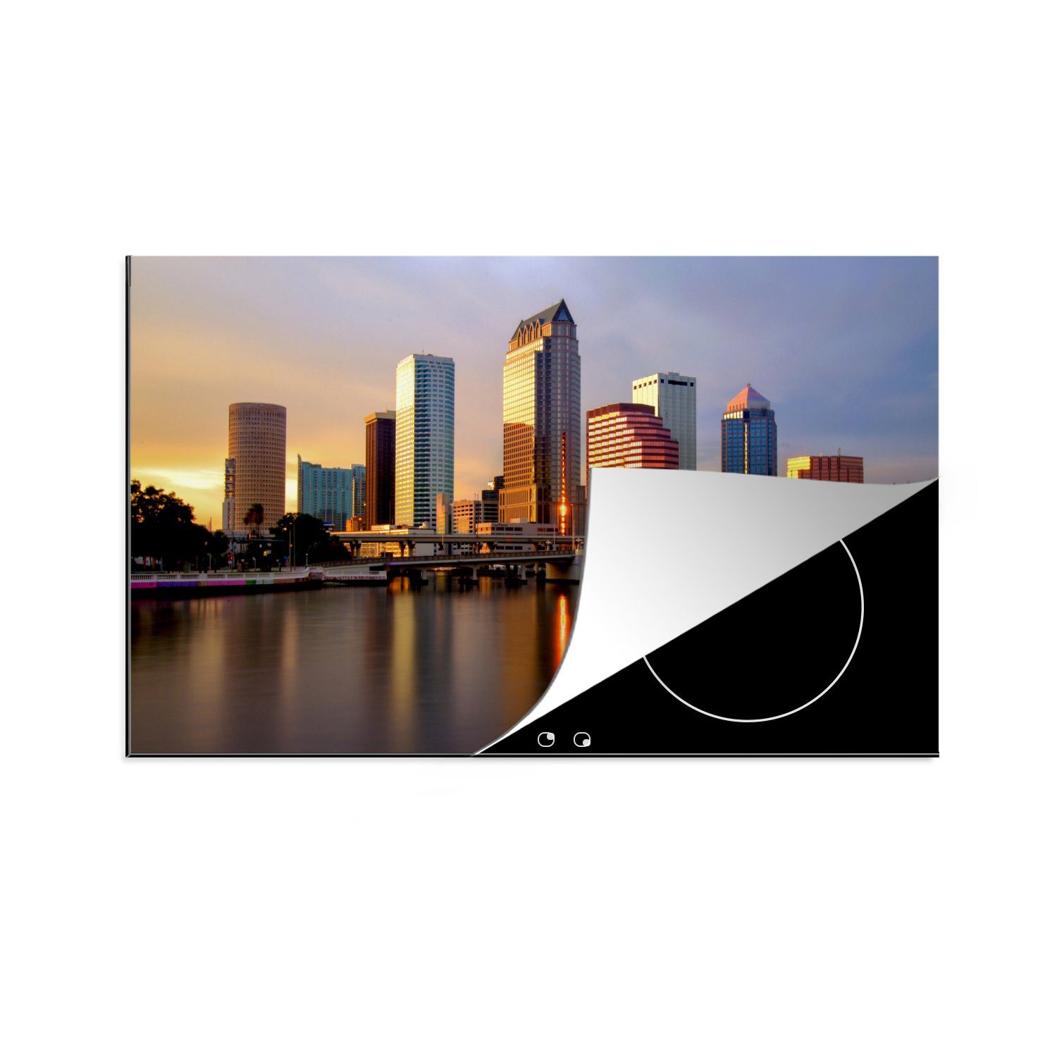 MuchoWow Herdblende-/Abdeckplatte Der flammende Sonnenuntergang über der Tampa Bay in Florida, Vinyl, (1 tlg), 83x51 cm, Ceranfeldabdeckung, Arbeitsplatte für küche