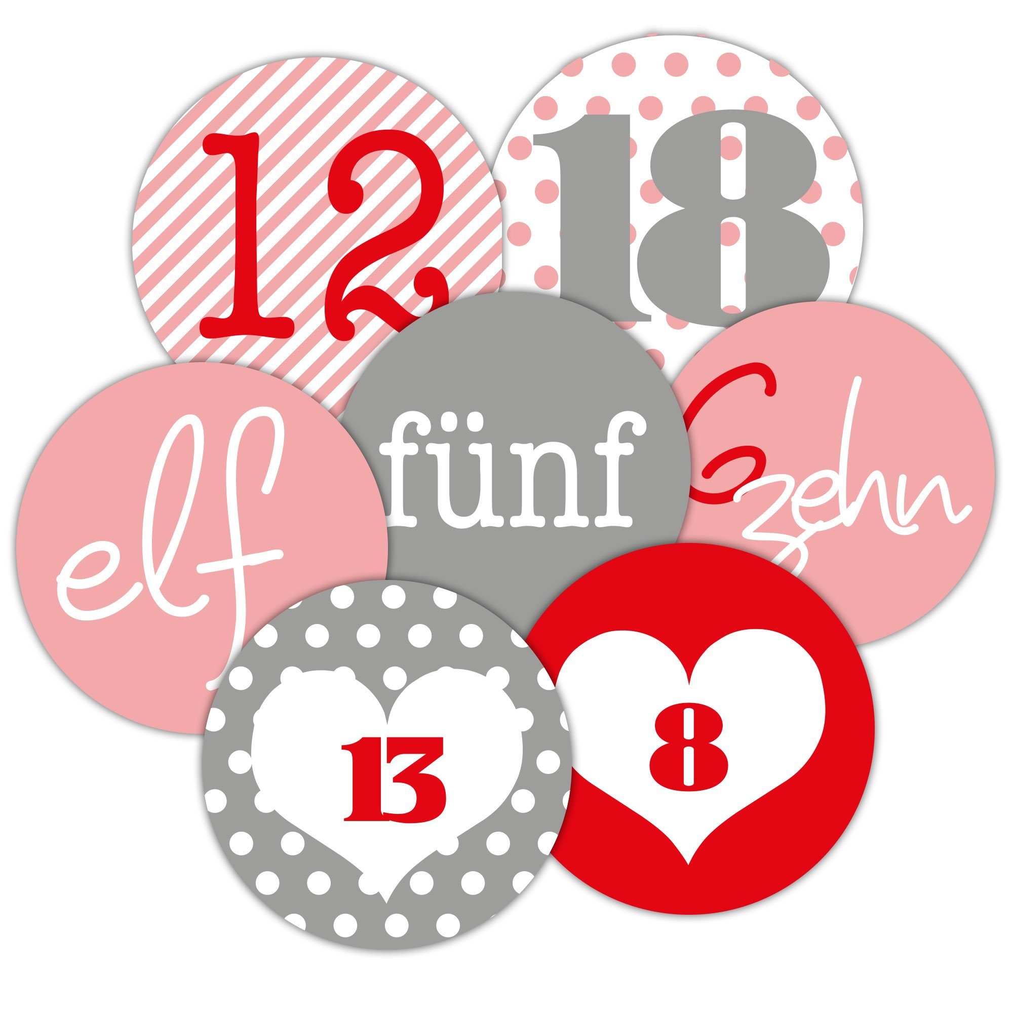 Frau WUNDERVoll Sticker 24 Adventskalenderzahlen - rosa, Ø 4 cm