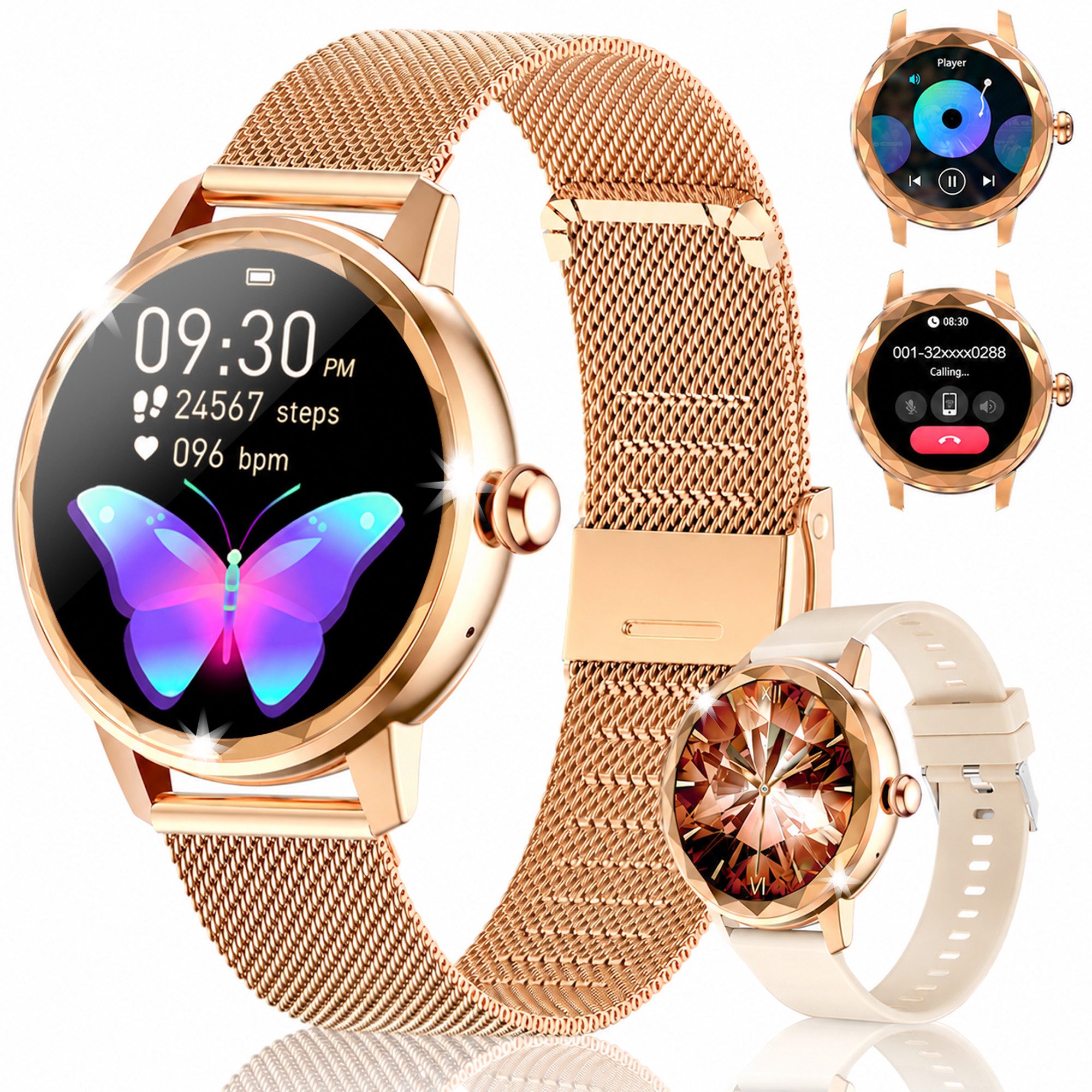 ibettertec Smartwatch Damen, mit Anruffunktion Smartwatch (Fitnessuhr mit Telefonfunktion/WhatsApp Notiz,Smartwatch Fitness Tracker Uhr IP68 Wasserdicht,1.2" HD Voll Touchscreen Fitnessuhr Tracker mit Blutsauerstoff/Pulsmesser/Sportuhr/Schrittzähler/Schlafmonitor Aktivitätstracker usw für iOS/Android Uhren Watch cm)