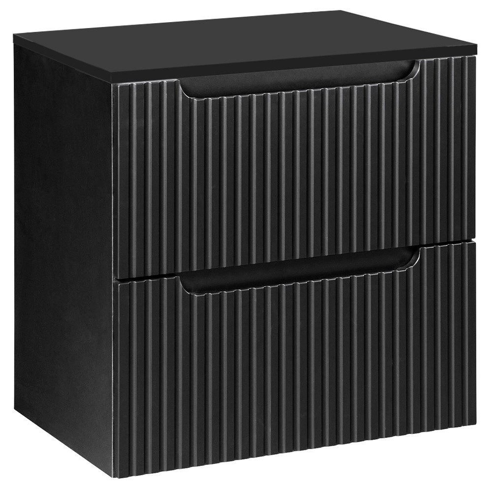 Lomadox Waschtisch NEWPORT-56-BLACK, 60cm Waschbeckenschrank 40cm tief Badezimmerschrank schwarz 2 Auszüge