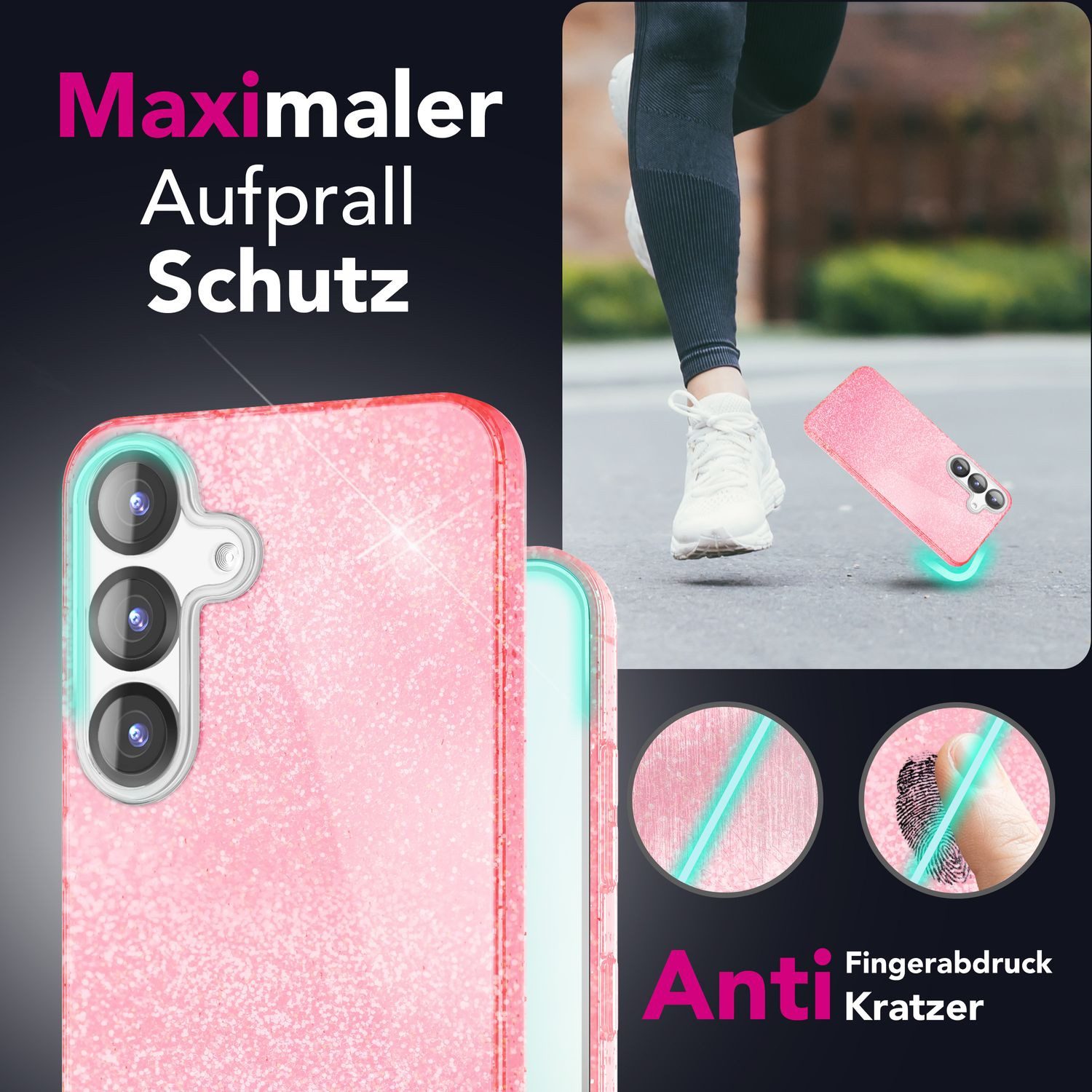 Nalia Smartphone-Hülle Samsung Galaxy S25 Plus 17 cm (6,7 Zoll), ShinePop / Glänzende Glitzer Hülle / Glamour Pailletten / Glitter Case – Bild 4 von 5