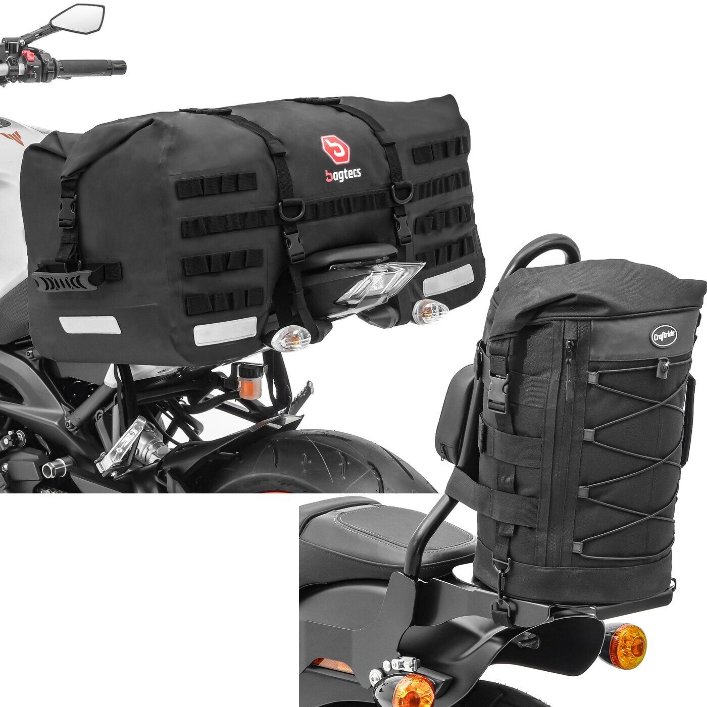 Bagtecs Reisetasche Set: Motorrad Hecktasche SX70 70Ltr wasserdicht in sw # mit Sissybar T