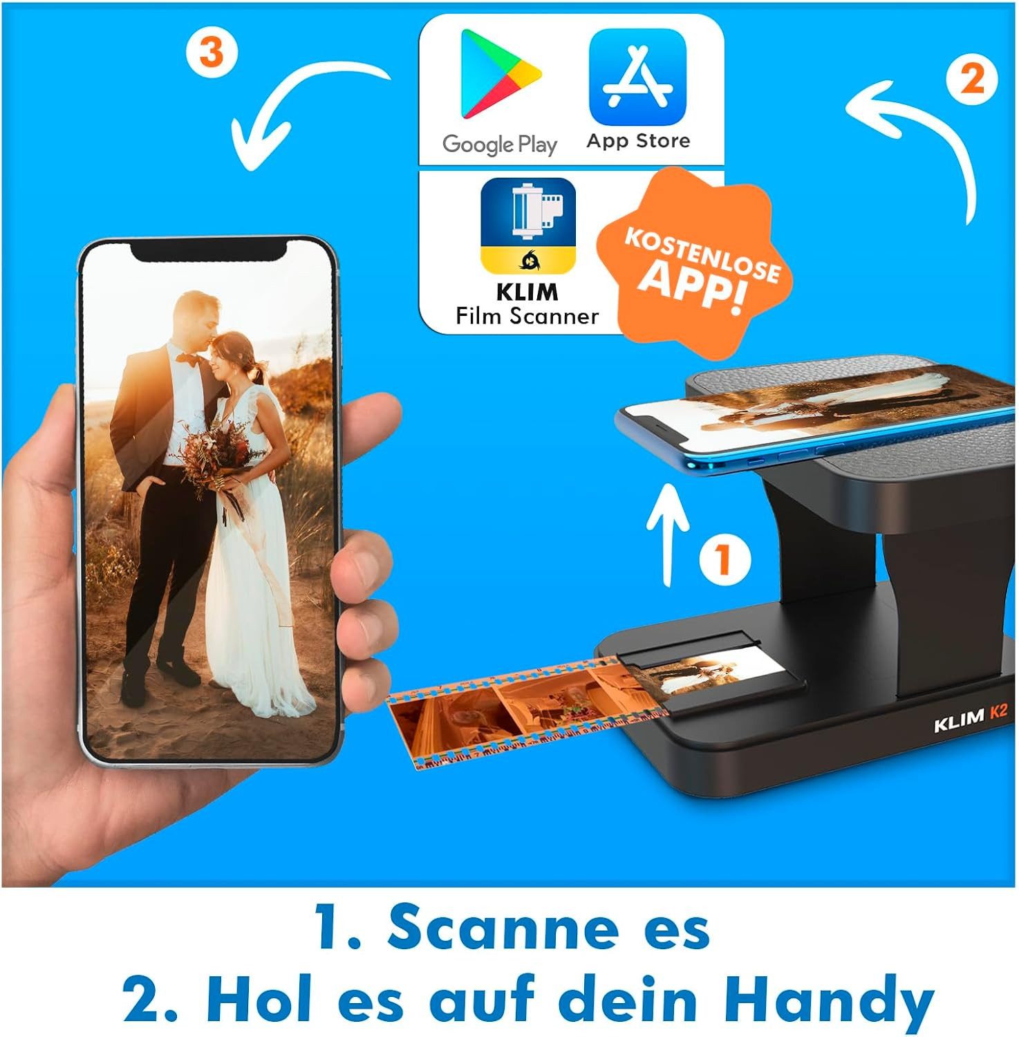 KLIM K2 Dia/Negativ -Scanner, (35mm, Mobiler Film Scanner, Fotoscanner zum digitalisieren)