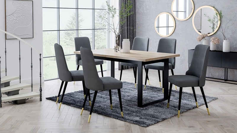 Beautysofa Esstisch SONIA Modernes Set Tisch und Stühle laminieren Polsterstühle