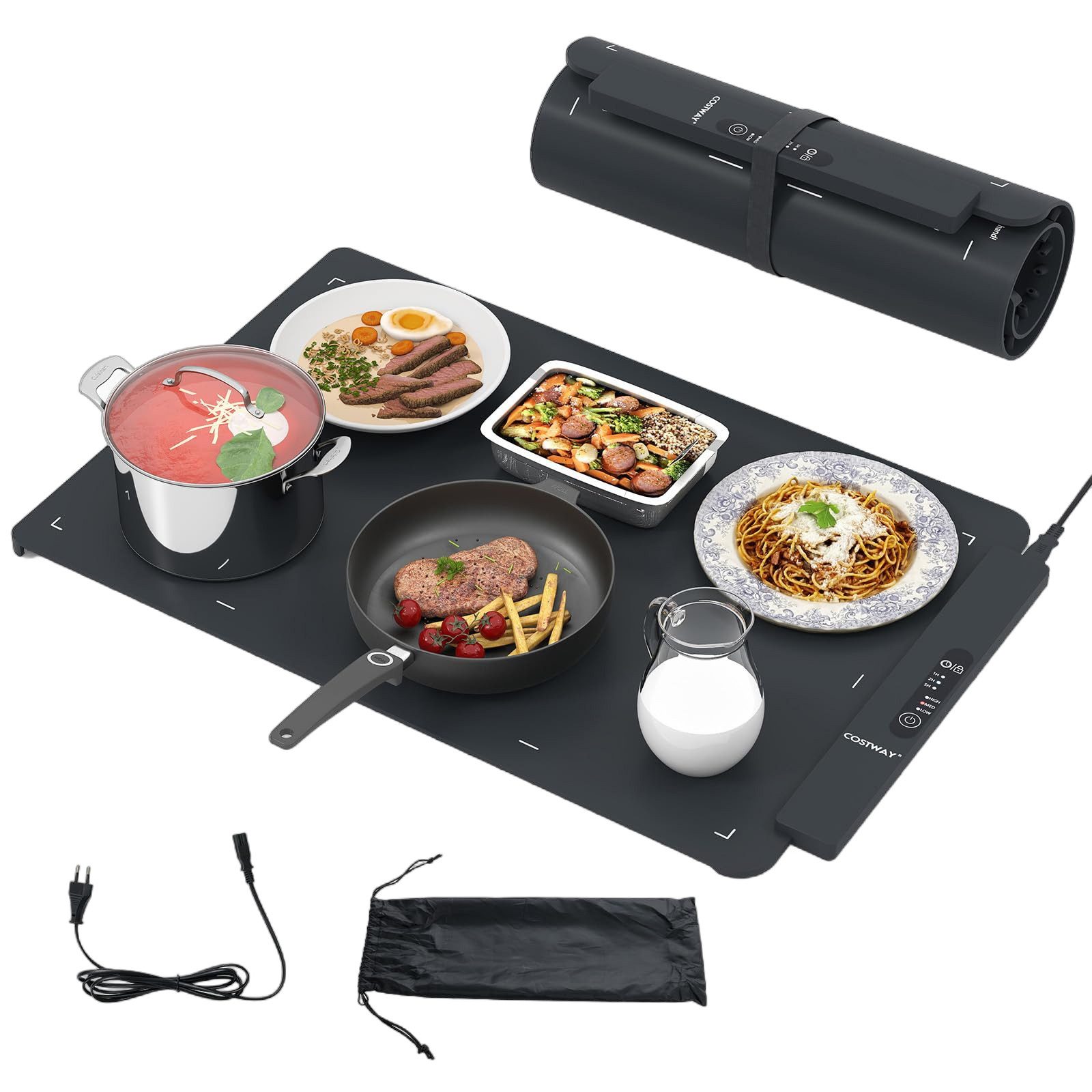 COSTWAY Warmhalteplatte, Elektrische Silikon Wärmematte rollbar, mit Timer