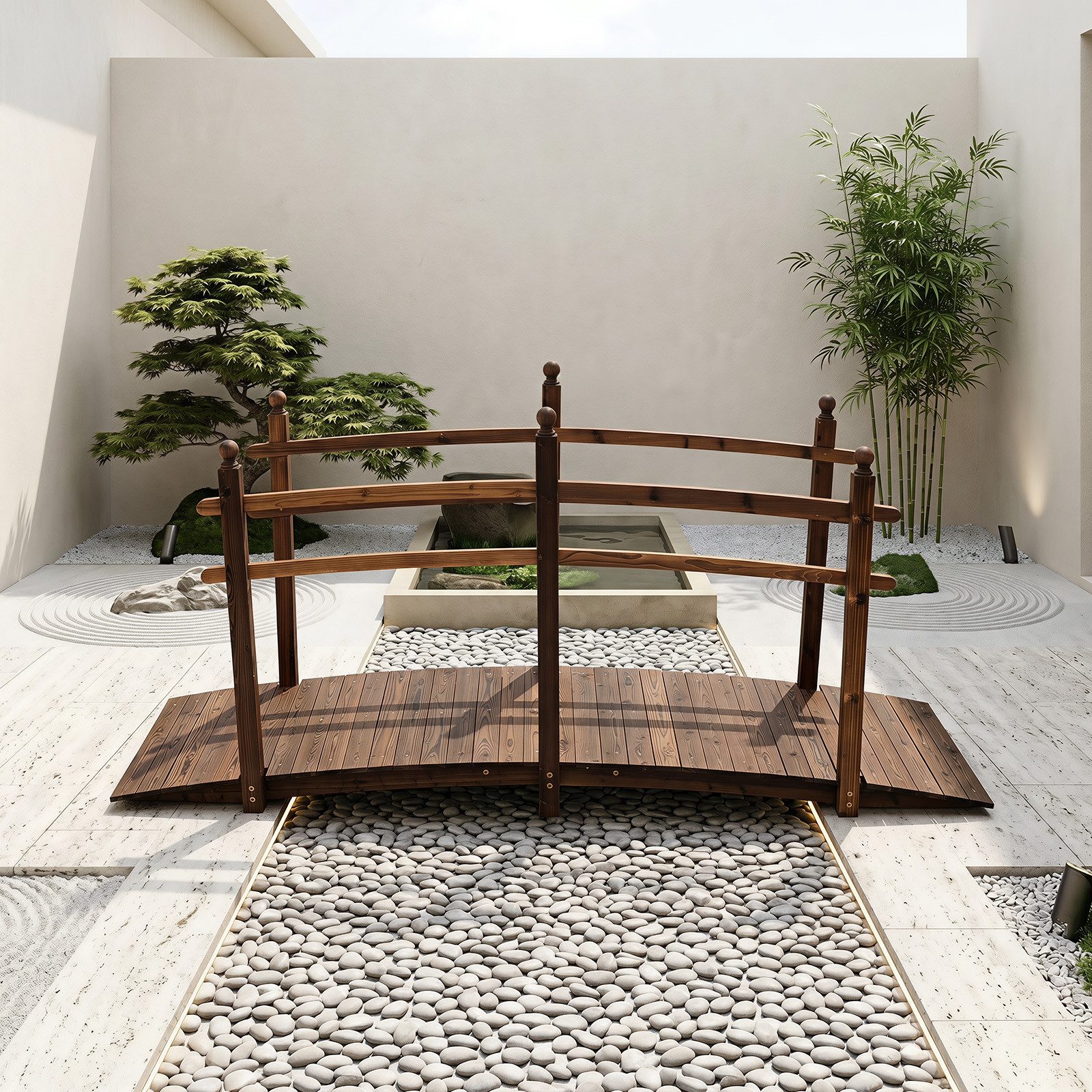 COSTWAY Gartensteg, 73x230 cm, Teichbrücke begehbar, Gartenbrücke bis 500 kg
