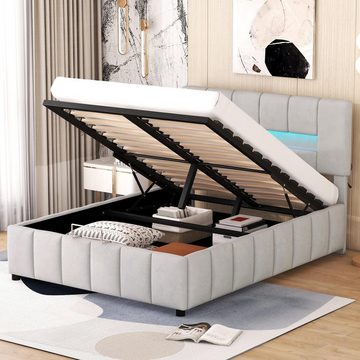 HAUSS SPLOE Polsterbett mit LED-licht Funktionsbett Bettrahmen Doppelbett, 140 x 200 cm, Grau