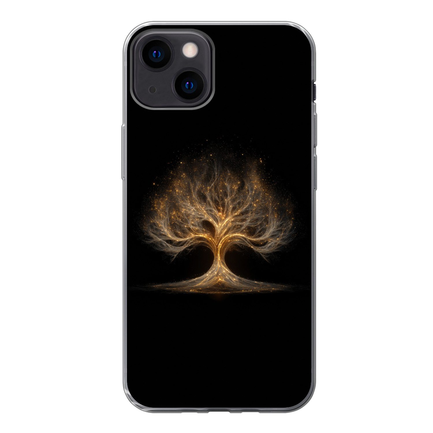 MuchoWow Handyhülle für Apple iPhone 13 Lichter - Baum - Abstrakt - Schwarz, Smartphone-Bumper, Print, Handy Schutzhülle Dünn