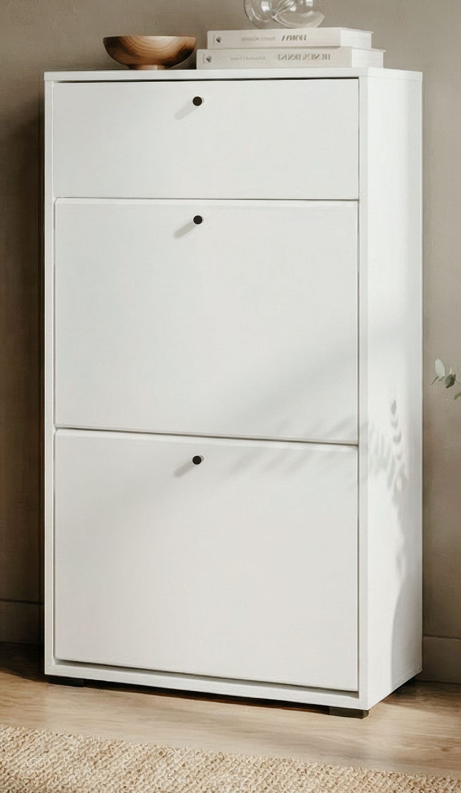 Furn.Design Schuhkipper Binz (Schuhschrank in Weiß, 2 Kipper und Schubkasten, 58 x 111 cm), bis 24 Schuhe