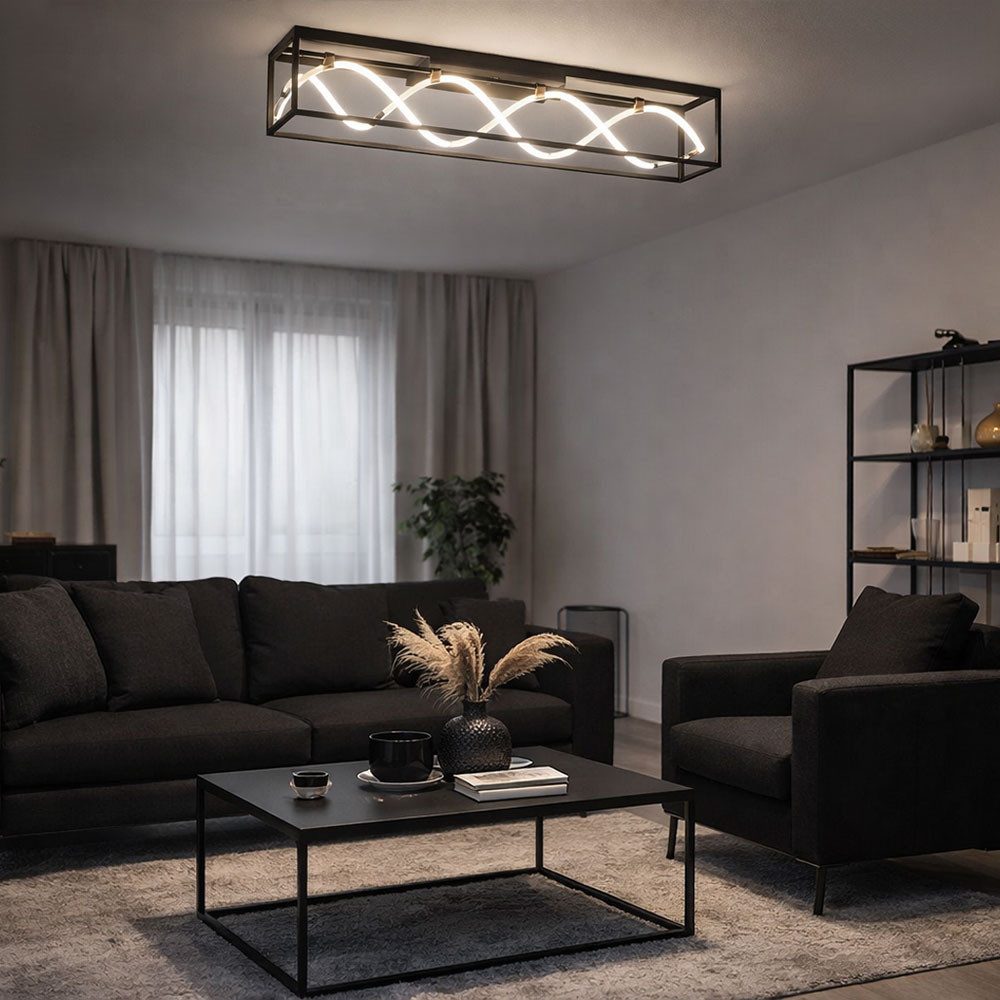 FISCHER & HONSEL LED Deckenleuchte, LED-Leuchtmittel fest verbaut, Kaltweiß, Warmweiß, Neutralweiß, Tageslichtweiß, Farbwechsel, Deckenlampe Deckenleuchte LED Fernbedienung dimmbar schwarz gold 90 cm