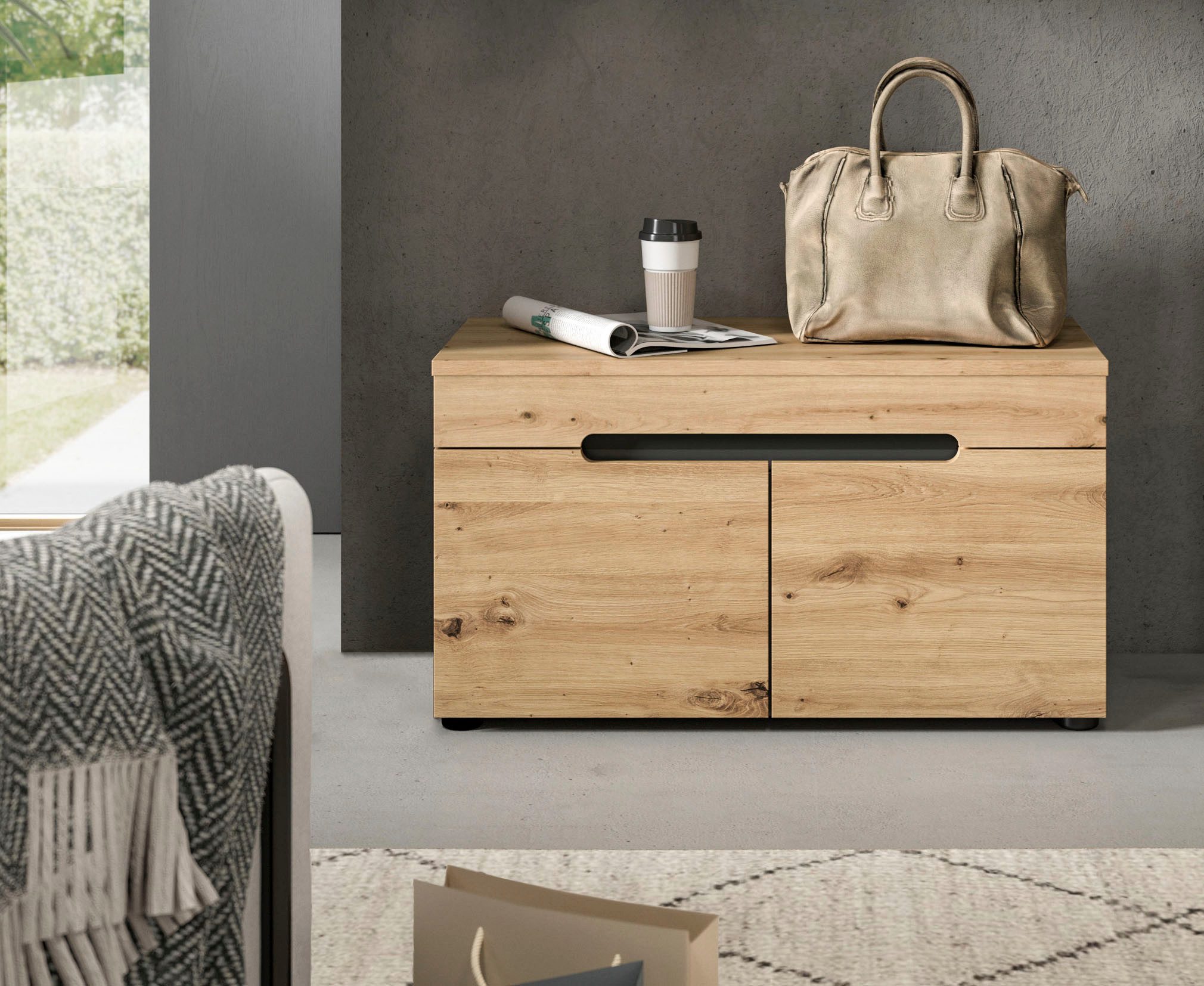 Home affaire Sitzbank REHAT, TOPSELLER!, Breite 80cm, 2 Türen, 2 Fächer (in verschiedenen Farben erhältlich), Garderobenbank, Flurbank, Dielenbank, Bank mit Stauraum, Bank