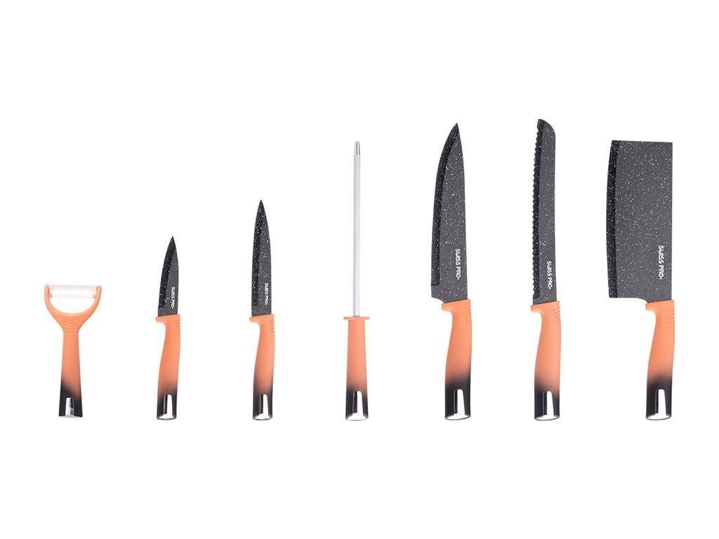 aus SWISS Spezialstahl PRO+ 8-TEILIGES Swiss KÜCHENMESSER-SET Orange rostfreiem Messer-Set Pro