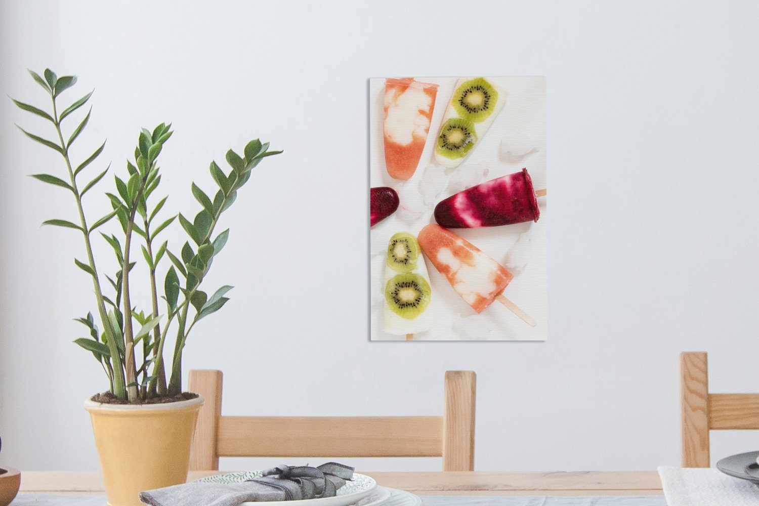 bespannt OneMillionCanvasses® Zackenaufhänger, Leinwandbild mit cm Joghurteis 20x30 fertig (1 Gemälde, Hausgemachtes St), Leinwandbild Früchten, inkl.