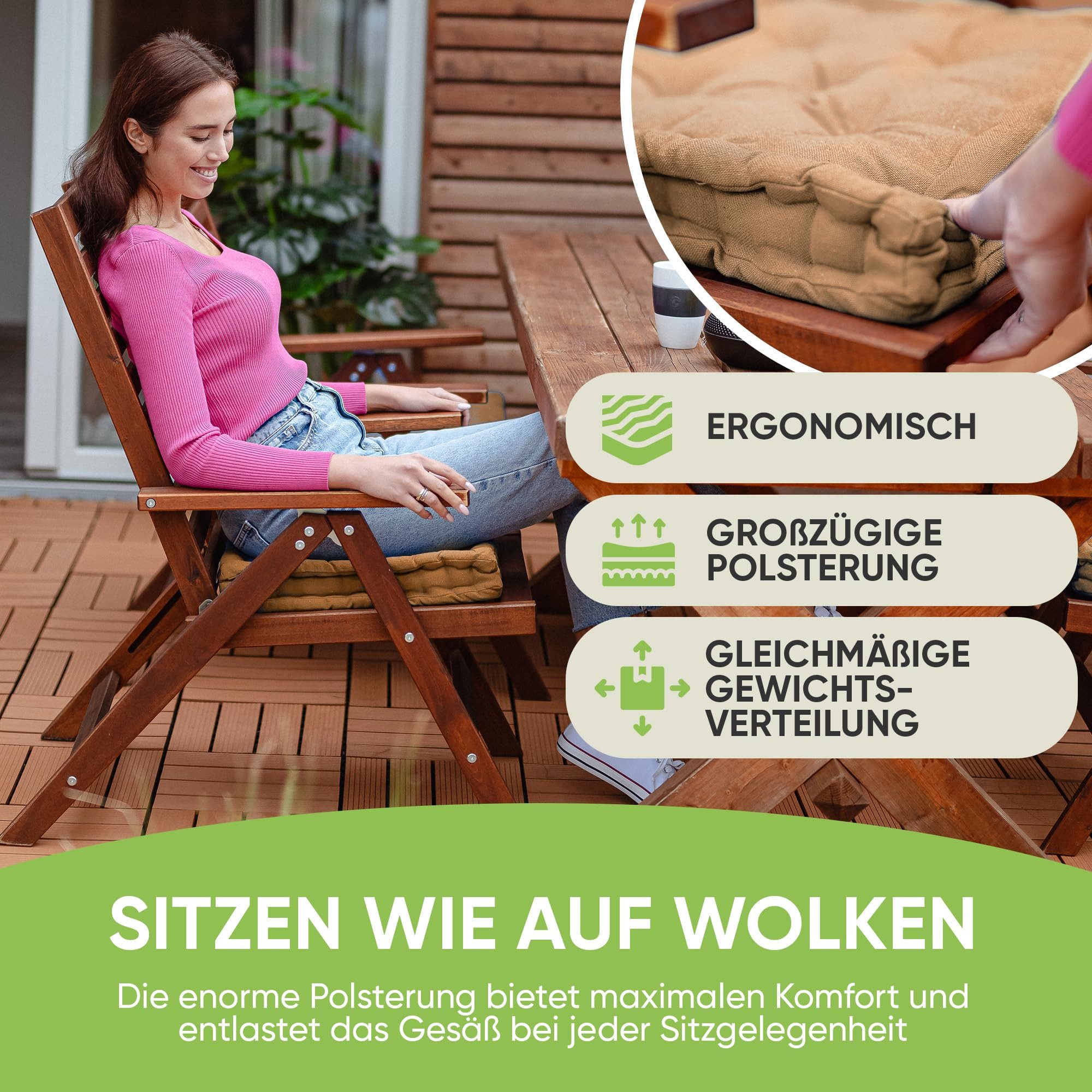 Gräfenstayn Sitzkissen 4er Set 40x40 cm mit 8 cm Polsterung aus 100 % Baumwolle -, robustes Sitzkissen für Indoor & Outdoor, bequemes Bodenkissen