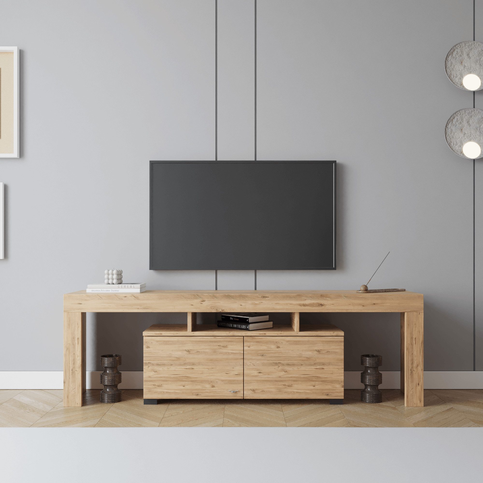 BDR Smart Home Art Lowboard Bronny TV Board 2 Türen mit Regale Elegant & Praktisch, 3 Farben