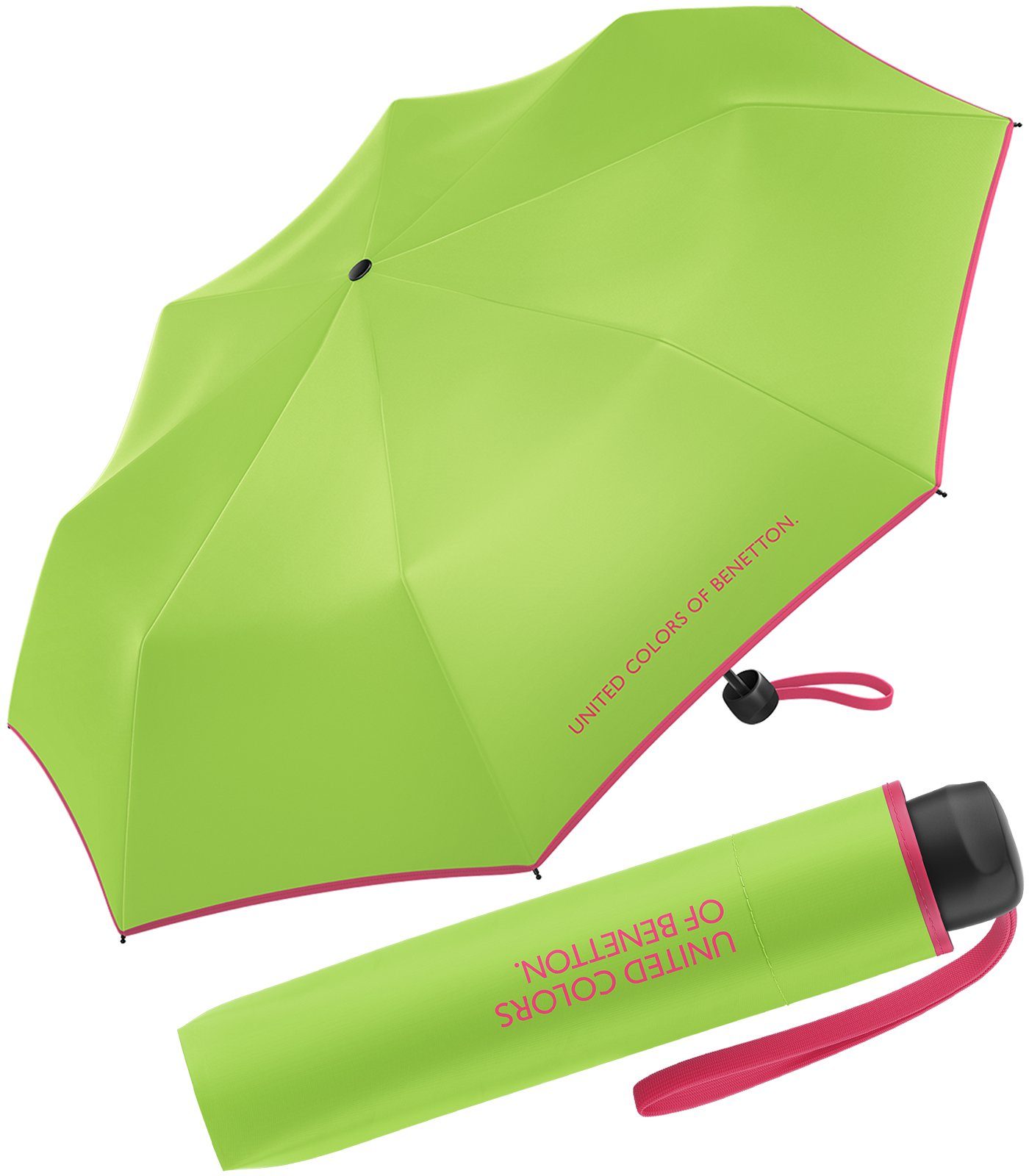 United Colors of Benetton Taschenregenschirm Super Mini HW 2023 - green flash, leuchtende Modefarben mit kontrastreichem Saum