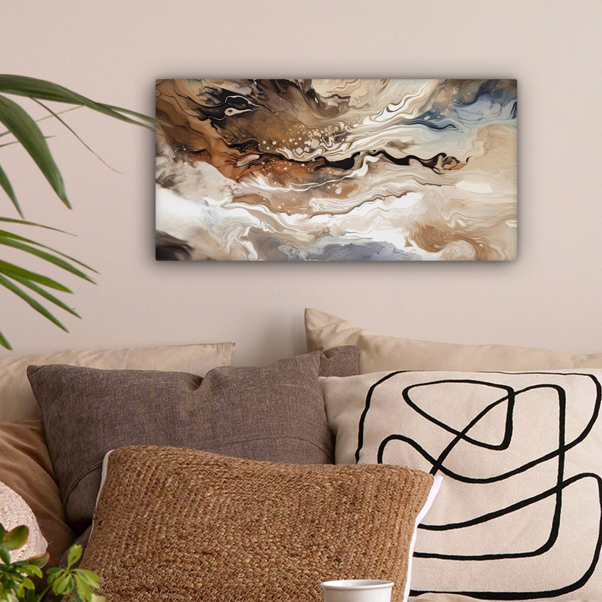 OneMillionCanvasses® Leinwandbild Panorama Abstrakt - Kunst - Farbe - Beige günstig online kaufen
