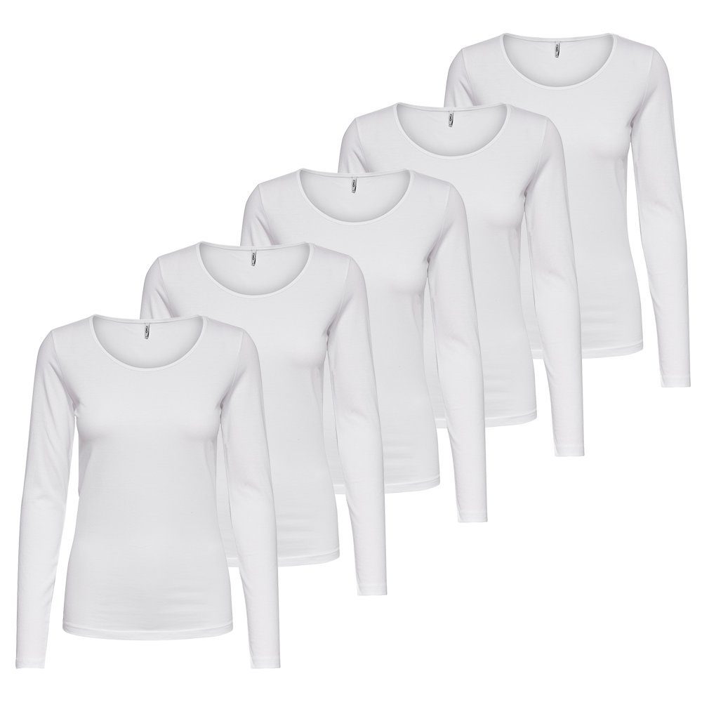 ONLY Langarmshirt Langarmshirt Damen Shirt Schwarz Weiß Longsleeve 1er - 5er Pack