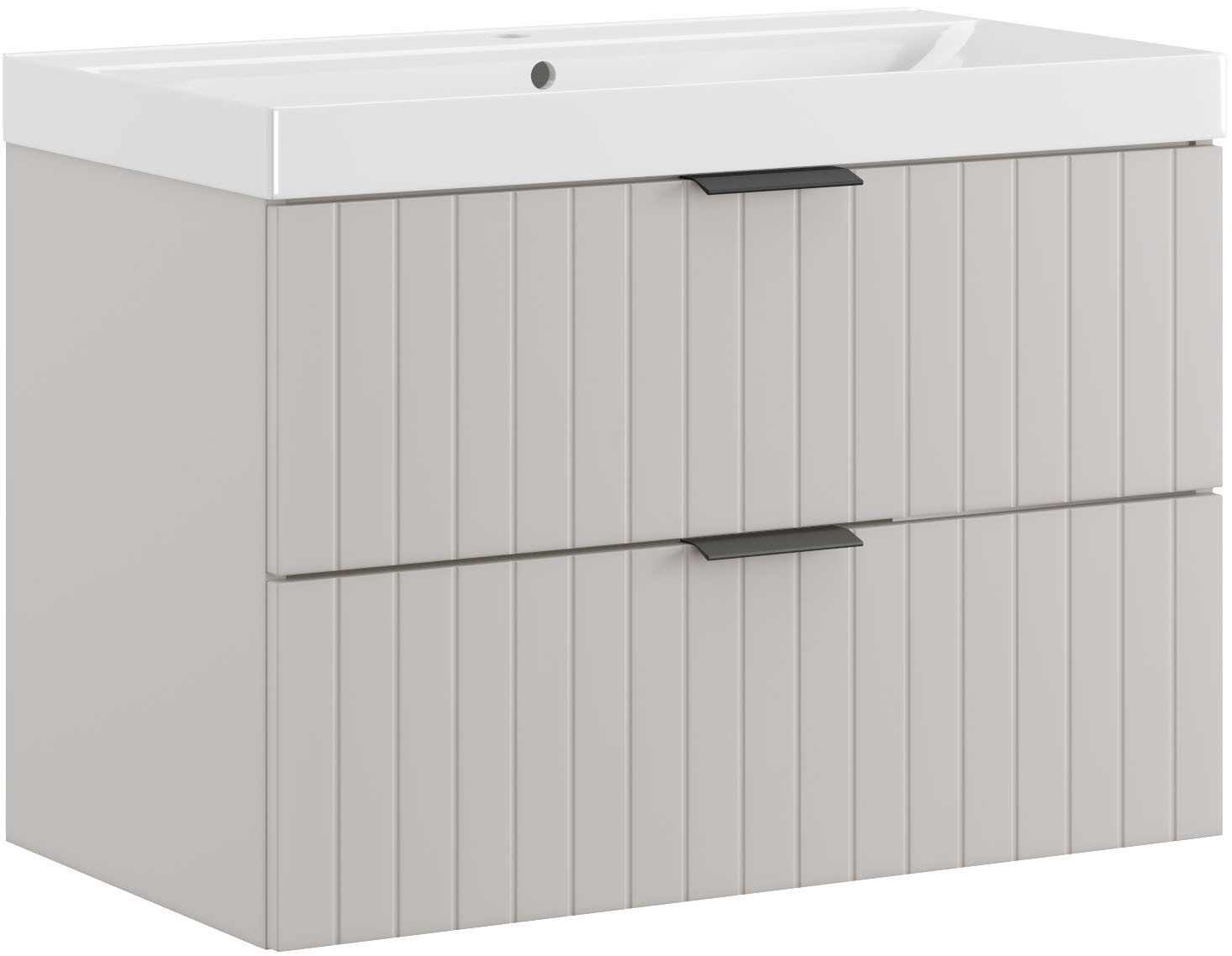 welltime Waschtisch HARMONY mit Waschbecken, Breite 60 oder 80cm, modernes Design, Schrank mit 2 Schubladen, Soft-Close-Function, Paneeloptik