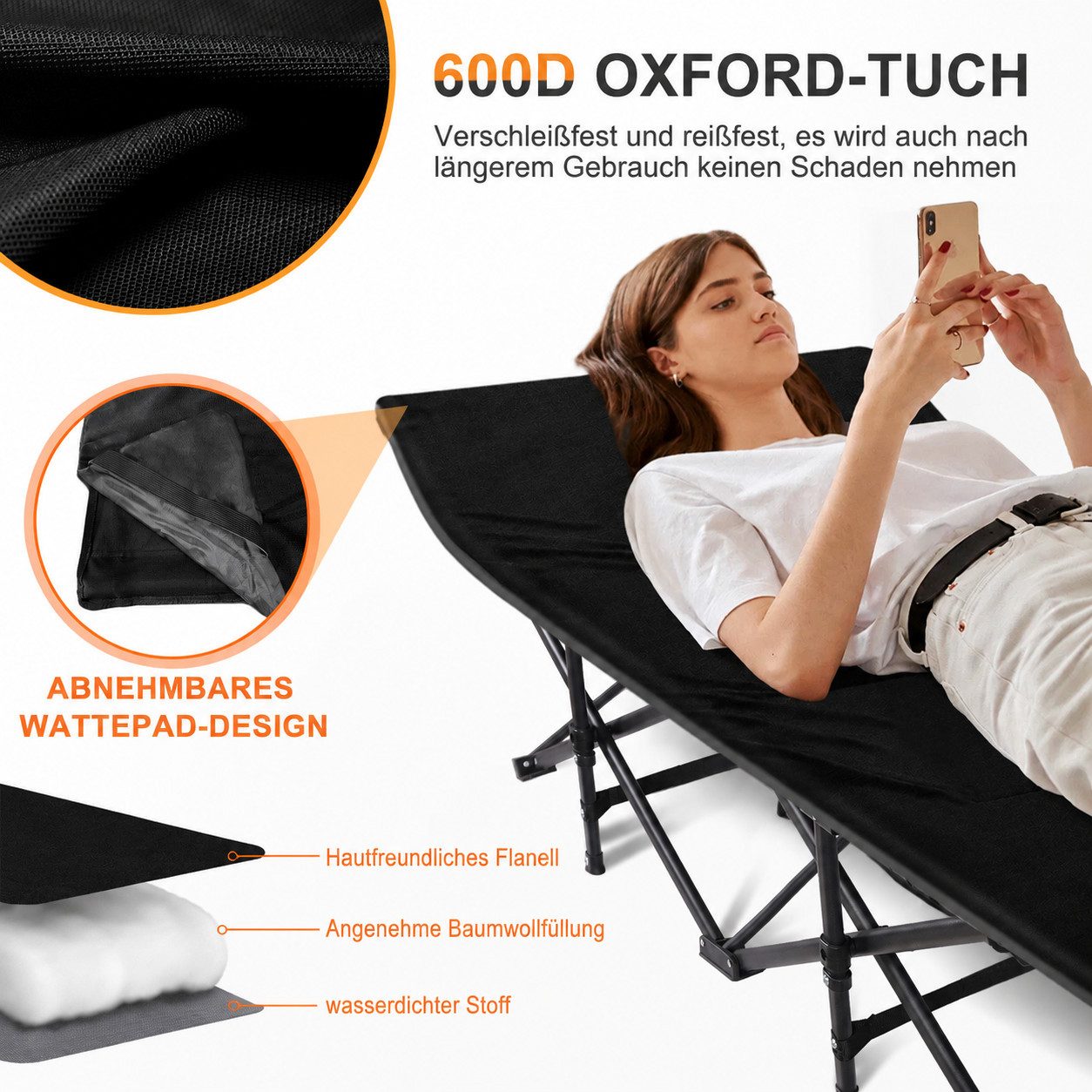 Toomoke Klappbett Klappbett mit Matratze 188×71 cm – Komfortables Gästebett bis 200 kg (faltbares Feldbett für Erwachsene) Campingbett mit Tragetasche für Zuhau – Bild 5 von 5