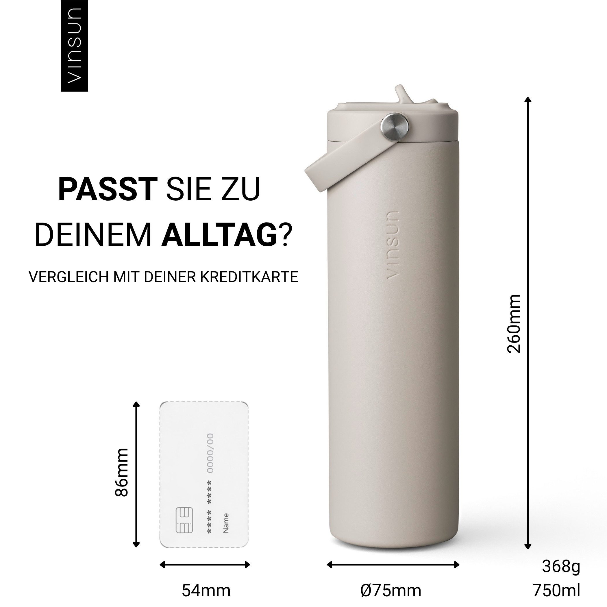 Vinsun Isolierflasche Thermoflasche 750ml mit Strohhalm - Sport Trinkflasche mit Tragegriff, Auslaufsicher, doppelwandig isoliert, geruchs- und geschmacksneutra – Bild 4 von 5